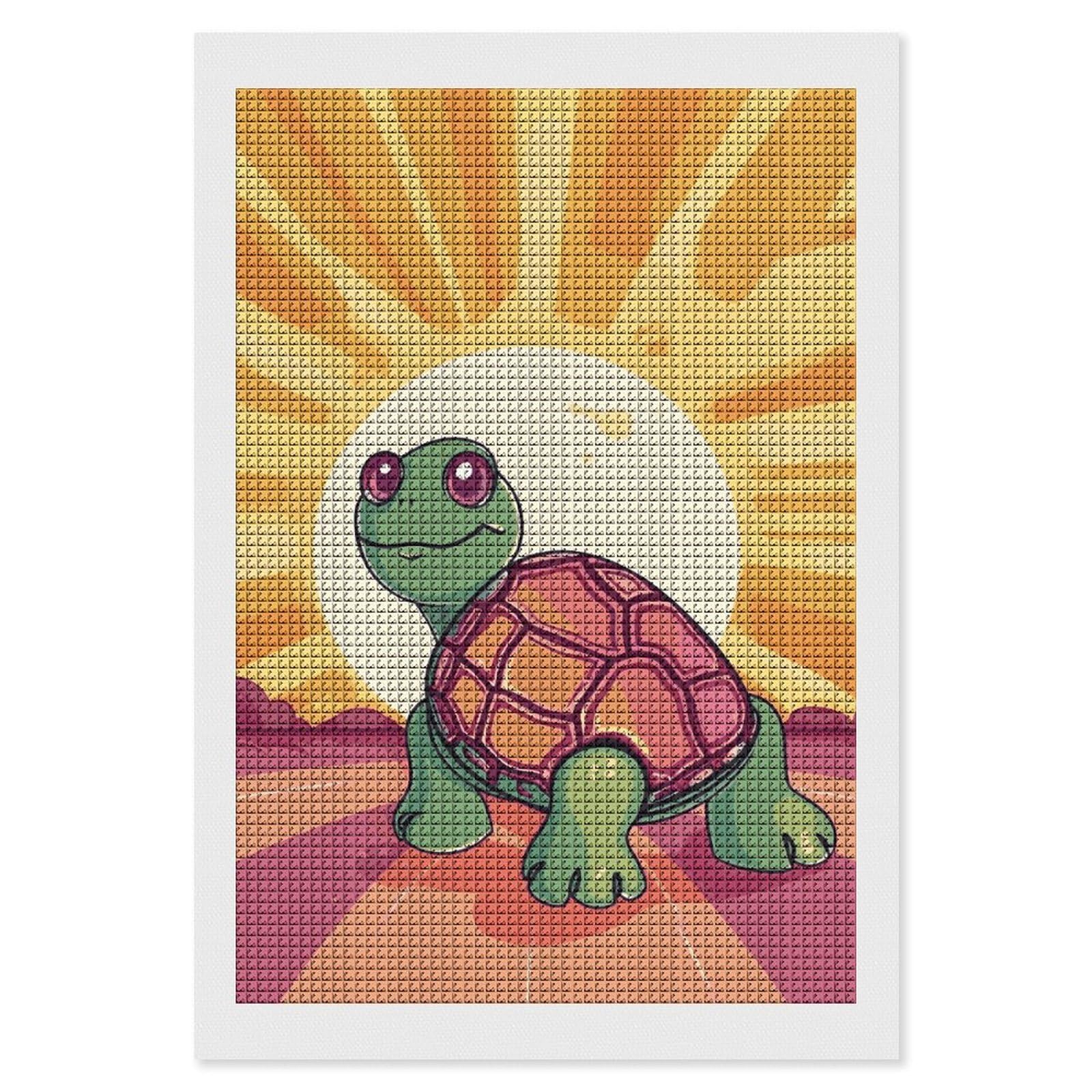 Turtle in The Sun Diamond Art Kits for Adults, DIY 5D Diamonds Painting Kits for Beginner, Round Full Drill Diamond Dots Painting, 8"x12" Diamonds Pictures Gem Art and Crafts Wall Decor