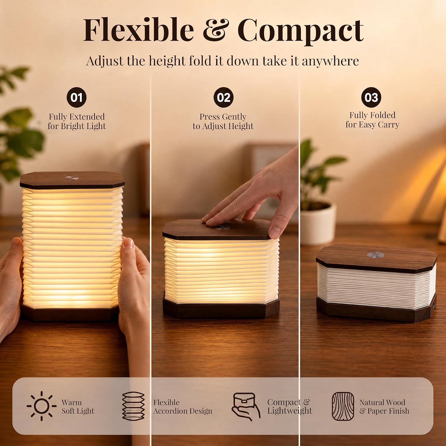 Folding Accordion Lamp, Portable Paper Lamp, Japanese Lantern Light