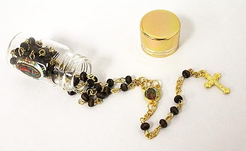 Miniatura 2 de Ooki Rosario perfumado de oro de chocolate Nuestra Señora Guadalupe en tarro de oro de vidrio Cuentas de botella de Rosario con cuentas rojas