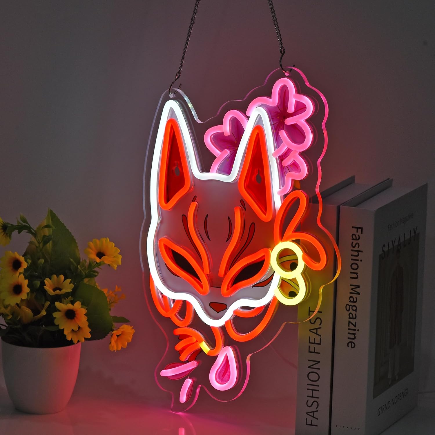 Fox Mask きつねめん Neon Sign, Neon Lights Hanging Wall Art Decoration for Japanese Restaturant Shop Bar Market Bakeries Café Celebration Home Decor, USB Powered Ultra Bright Dimmable,16.14×11inches Visit the JULHOVR Store - Image 3