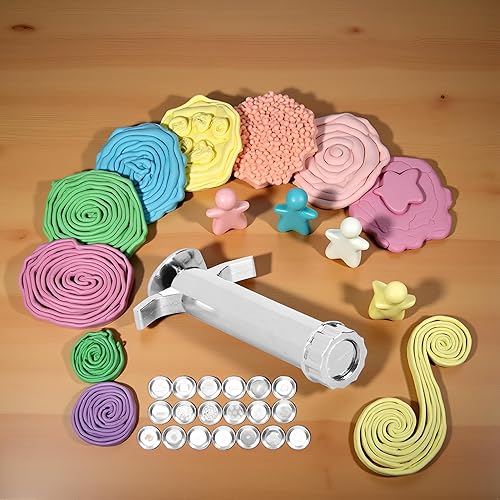 Miniatura 9 de 1 juego de extrusora de arcilla plateada, extrusora de lodo multifunción herramienta de escultura de modelado con 19 moldes de punta para