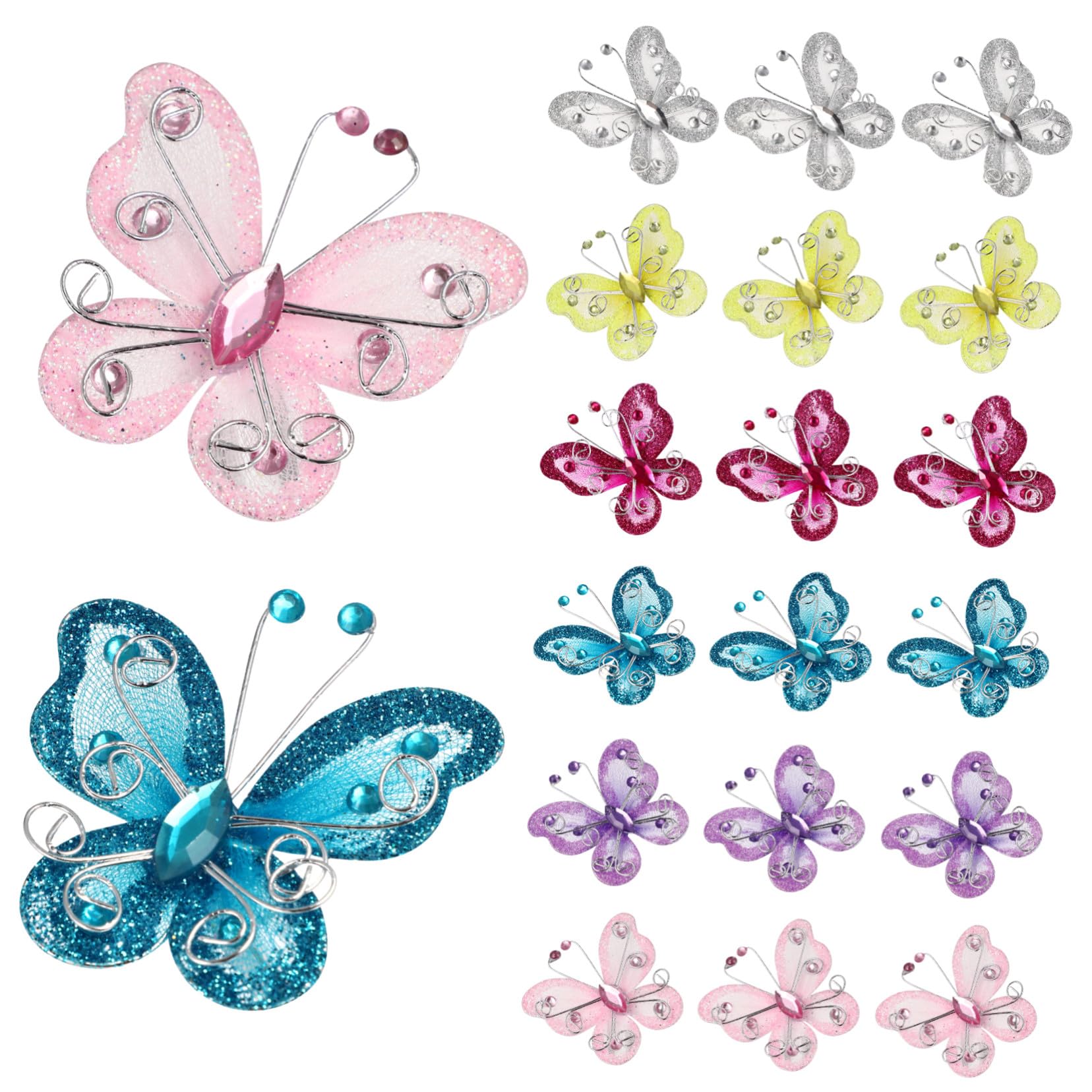 Mariposas de organza con pedrería PLAFOPE de 36 piezas para adornos de fiestas