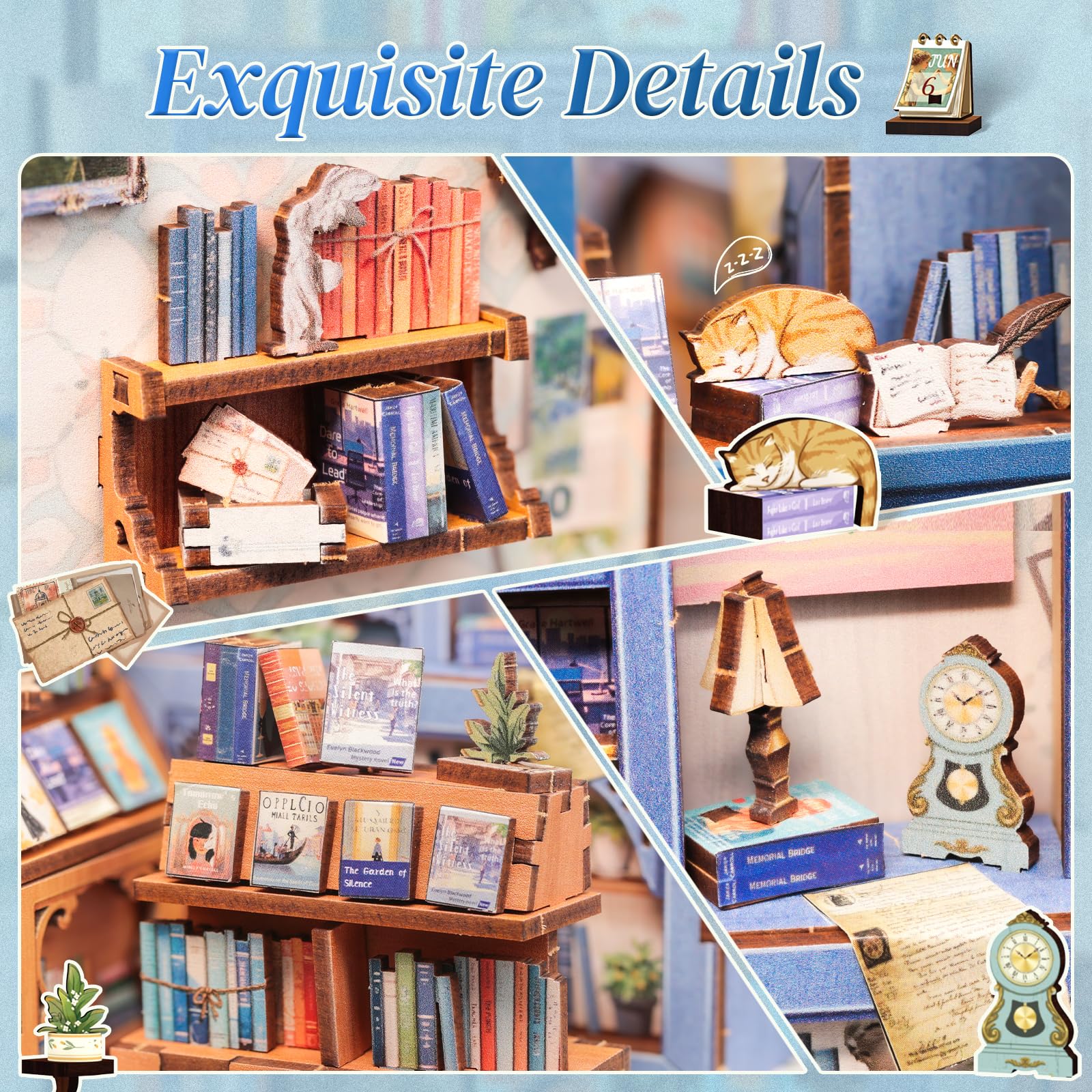 CUTEBEE Book Nook Kit - Casa delle Bambole per Adulti, DIY Elegante Casa in Miniatura con Luci LED, Decorazione per Libreria, (Literature Bookstore)