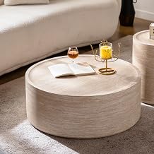 Round Faux Mars Marble Coffee Table Modern 31.5" Drum Center Table Faux Travertine Circle Coffee Cocktail Tea Table for Living Room Aparment, No Need Assembly