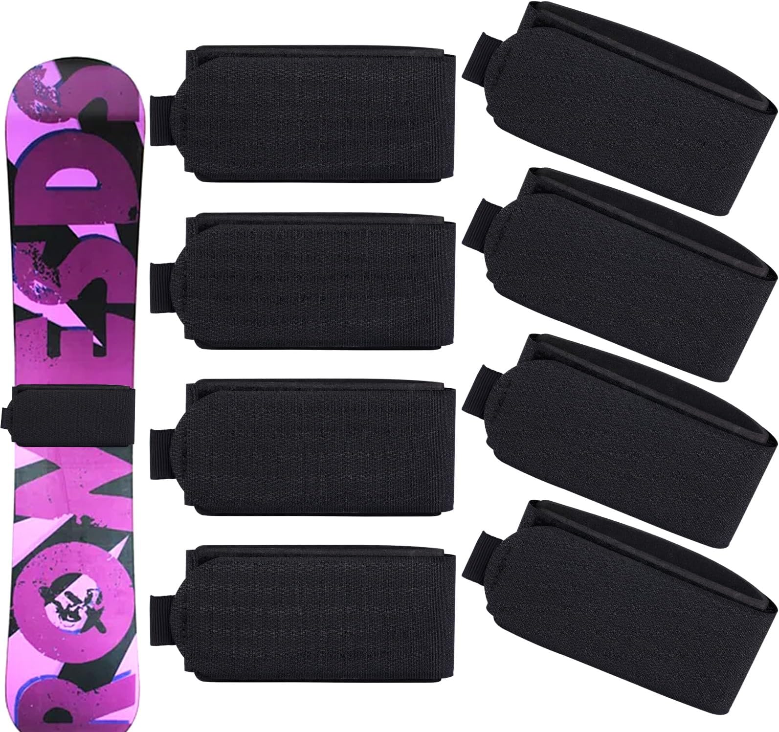 PEUTIER 8pcs Adjustable Ski Straps, 18.9x2.2 Protective Ski Wraps Straps Hook and Loop Ski Ties Carrying, Skateboard Fastener Tape for Family Winter Holiday Christmas (Black)