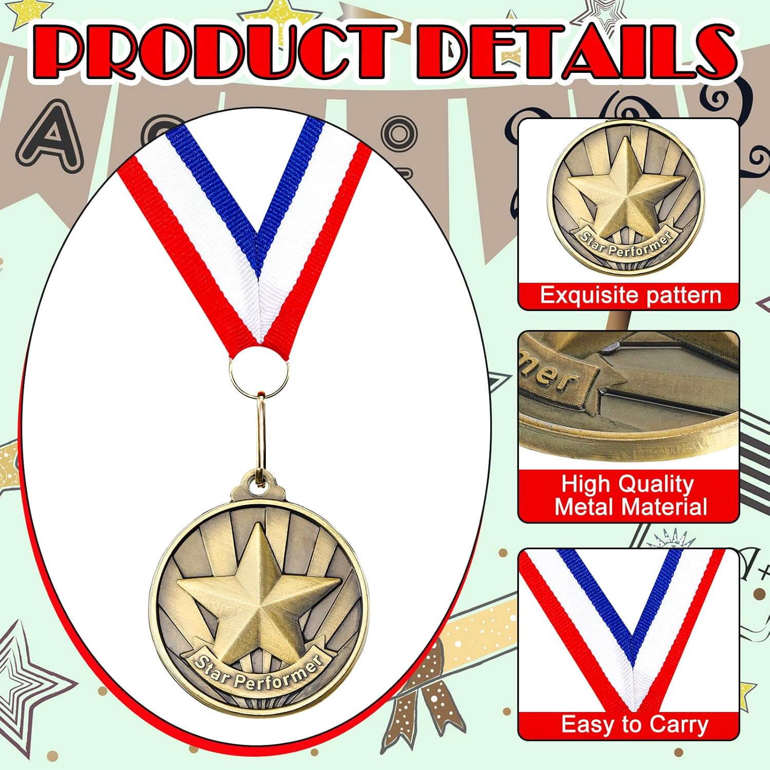 Quelay 100 Pcs 2'' Award Medals Bulk Gold Winner Medals with Neck Ribbons Metal Trophy Award Prize Gift for Tournaments, Competitions, Party, Kids and Adults