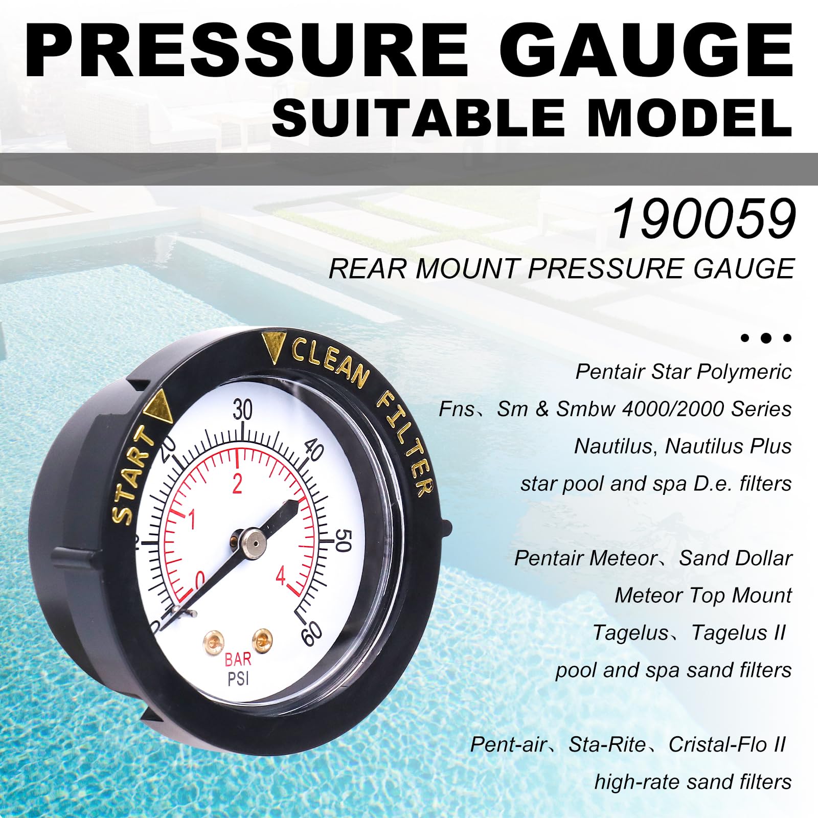 Amazon.com: 190059 Rear Mount Pressure Gauge Compatible with Pen