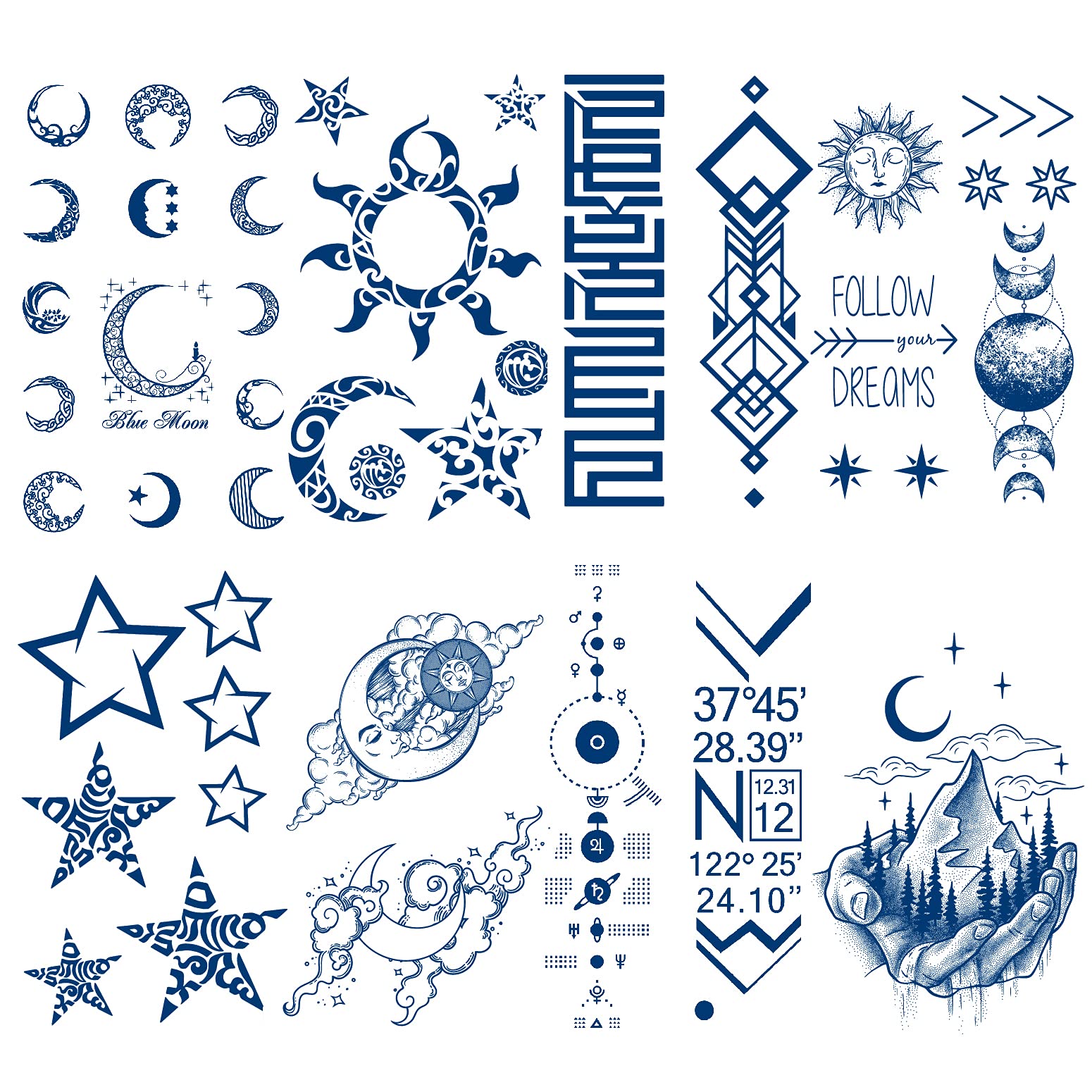 Buy Semi Permanent Space Temporary Tattoos, 8Sheet 2 Weeks Long Last