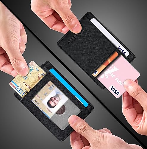 Miniatura 9 de Travelambo - Cartera de piel minimalista con bolsillo frontal tamaño mediano cartela delgada RFID dispositivos de identificación por radiofrecuencia