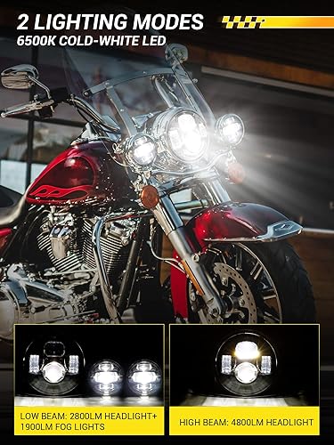 Miniatura 2 de Faro delantero LED de 7 pulgadas para motocicleta, kit de luz antiniebla de 4.5 pulgadas con anillo, para motos de turismo Street Glide Road King