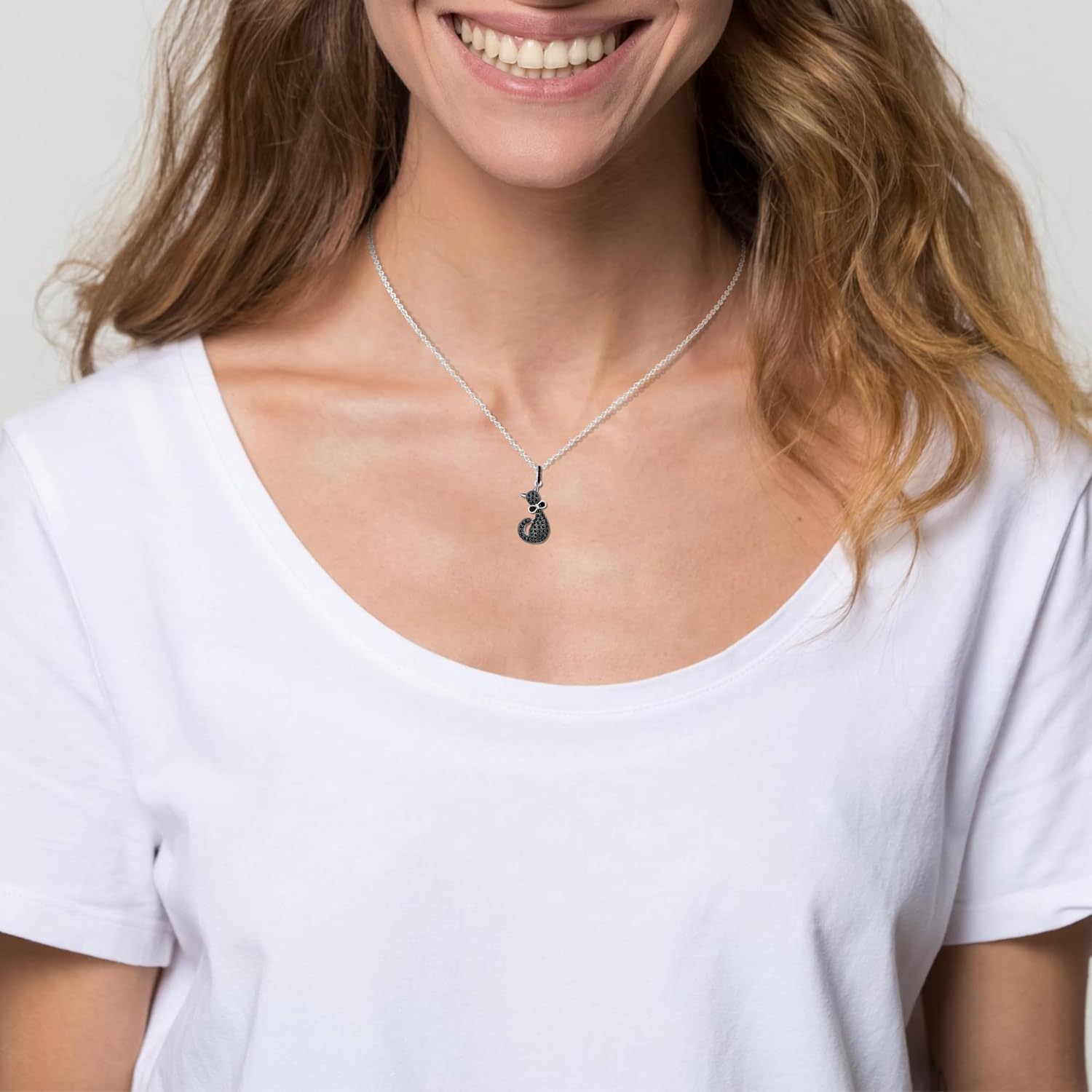 925 sterling silver black cat necklace with bow, cute gothic cat pendant jewelry for women, 5 colors available