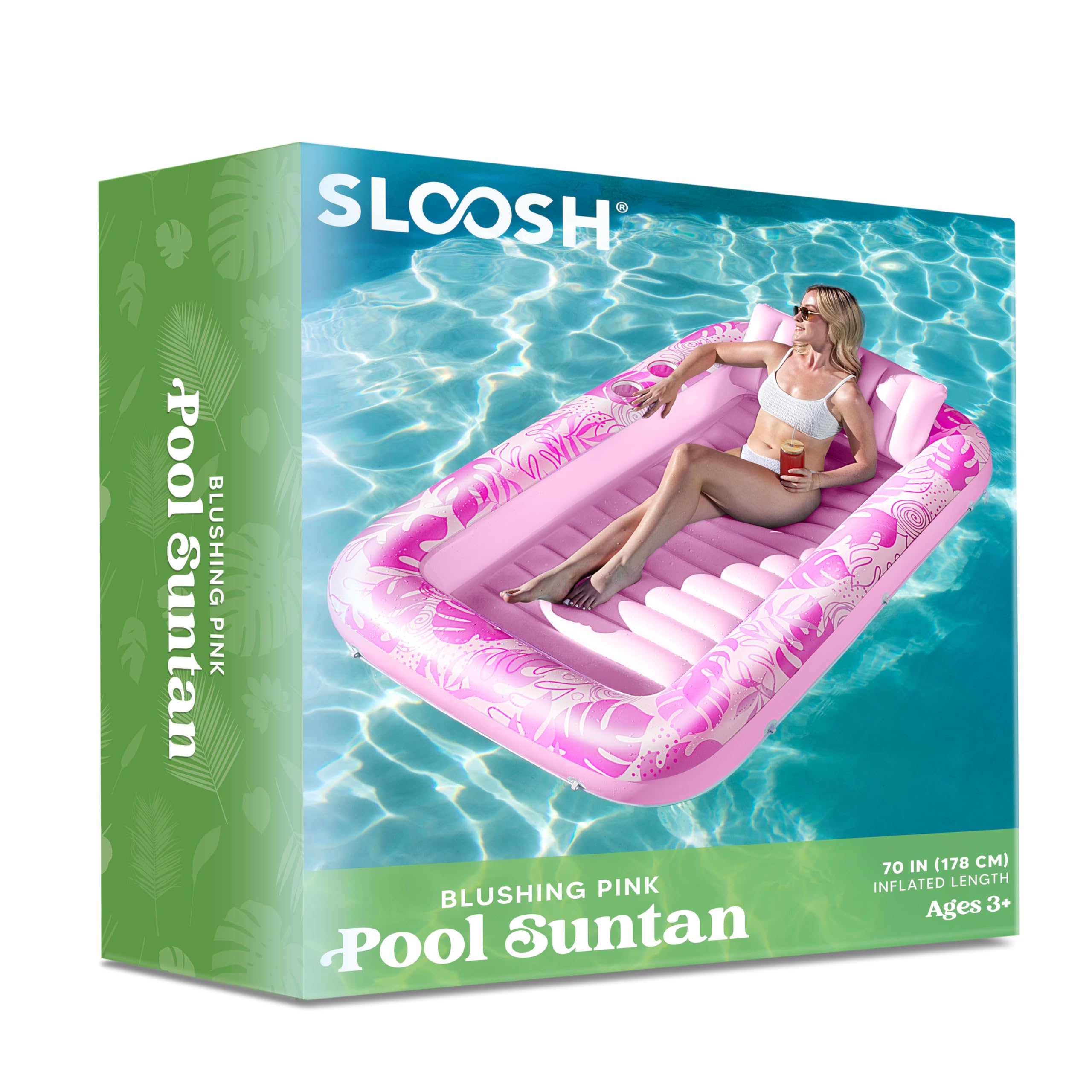 Sloosh Inflatable Tanning Pool Lounger Float for Adults, 70" x 46" Large Suntan Tub Pool Floats Sun Tan Tub Ice Bath Tub Tanning Bed Blow up Pool Raft Lounge Floatie, L-Blushing Pink