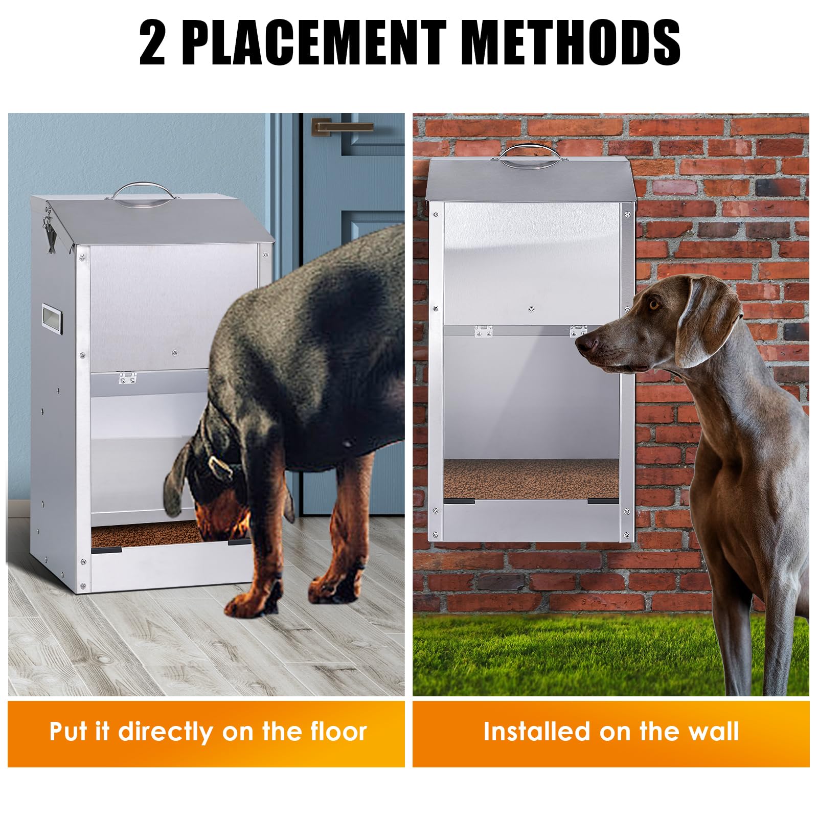 Comedero automático para perros de raza grande, dispensador automático de comida para perros, 25 libras, gran capacidad, acero inoxidable, estación de alimentación para mascotas, dispensador
