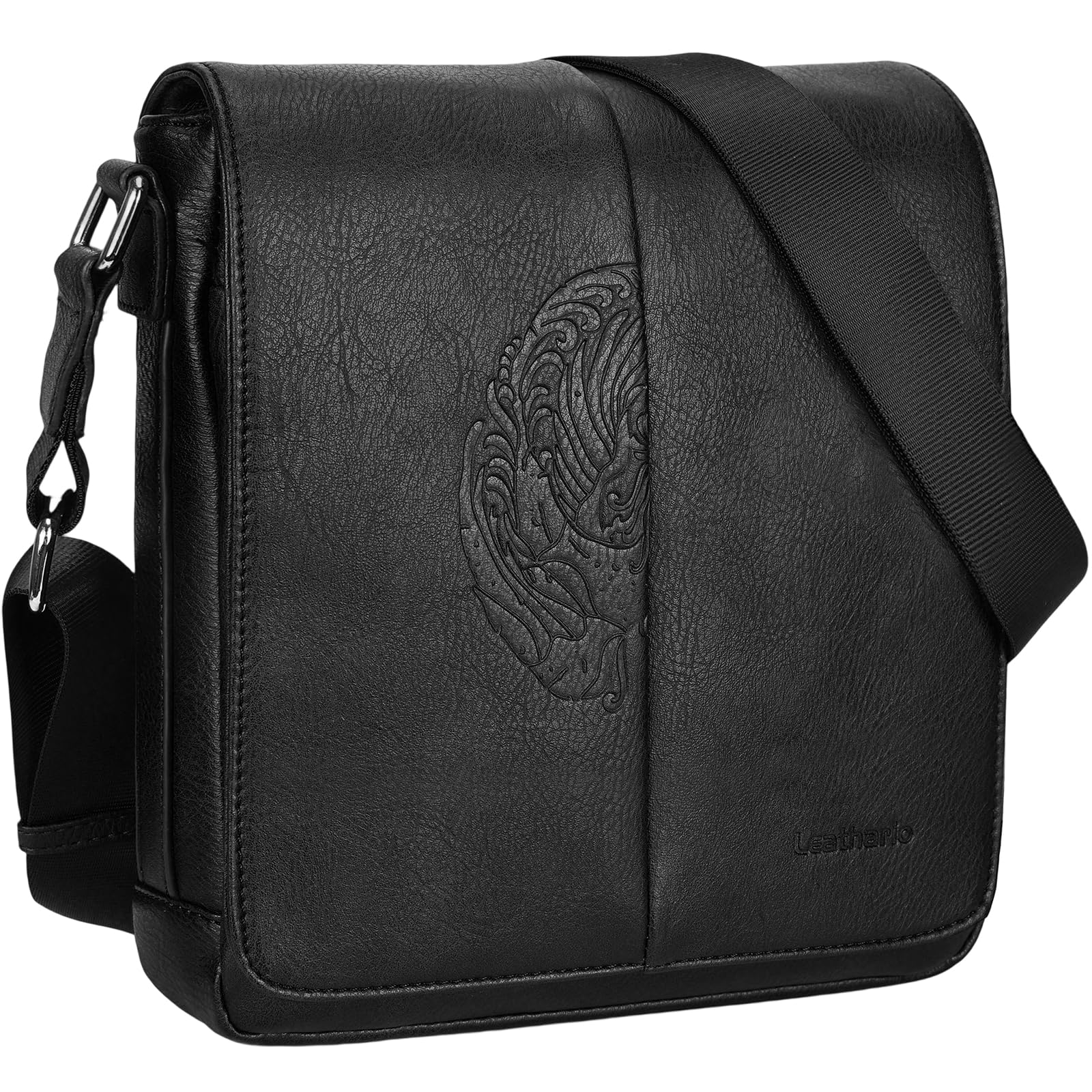 Leathario Mens Crossbody Bag Vegan Leather Shoulder Purse Side Sling Satchel Small Messenger for Travel Work Daily