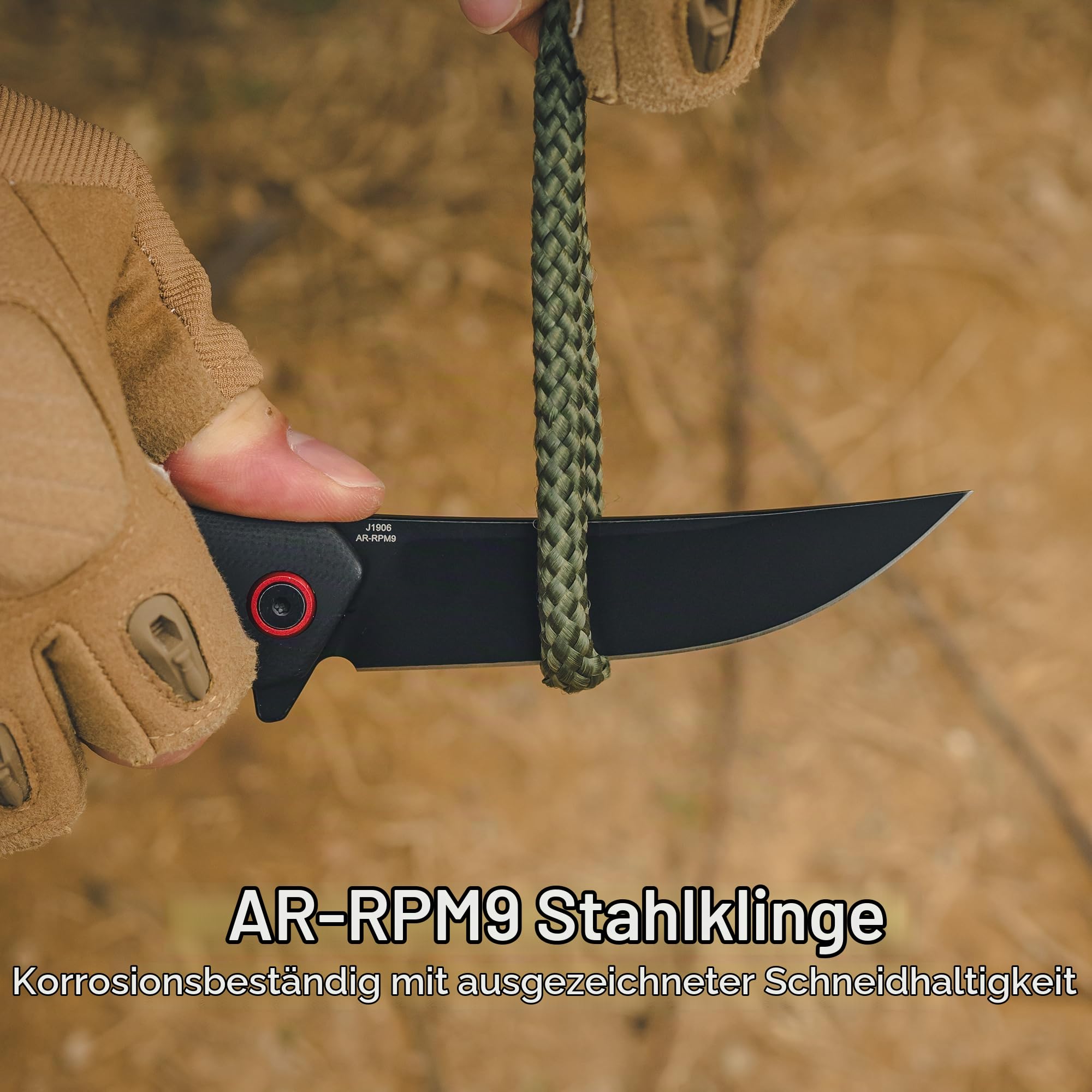 CJRB Gobi Klappmesser mit 8.9 cm AR-RPM9-Stahlklinge & G10-Griff, Taschenmesser mit Gürtelclip für Camping Überleben, Schwarz (J1906)