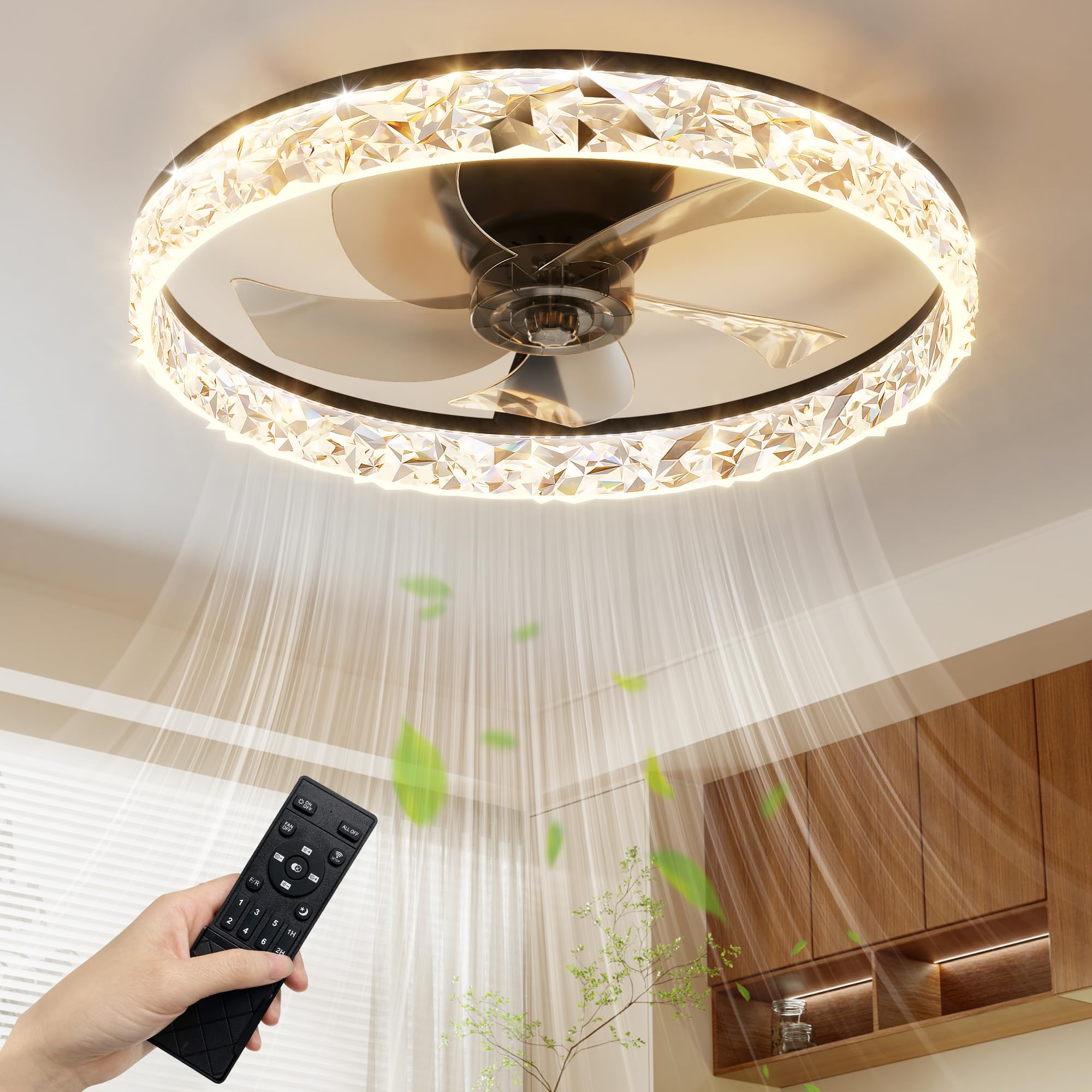 NIORSUN Ventilator Deckenleuchte, LED Deckenventilator mit Beleuchtung,3 Farbtemperatur und 6 Geschwindigkeiten,Deckenlampe mit Ventilator,APP/Fernbedienung Dimmbar Timer