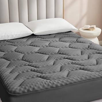 EHEYCIGA Memory Foam Mattress Topper Double Bed, 135x190x3cm, Dark Grey | Gel Mattress Pad, Extra Deep Pocket, Breathable Mattress Cover, Soft Supportive