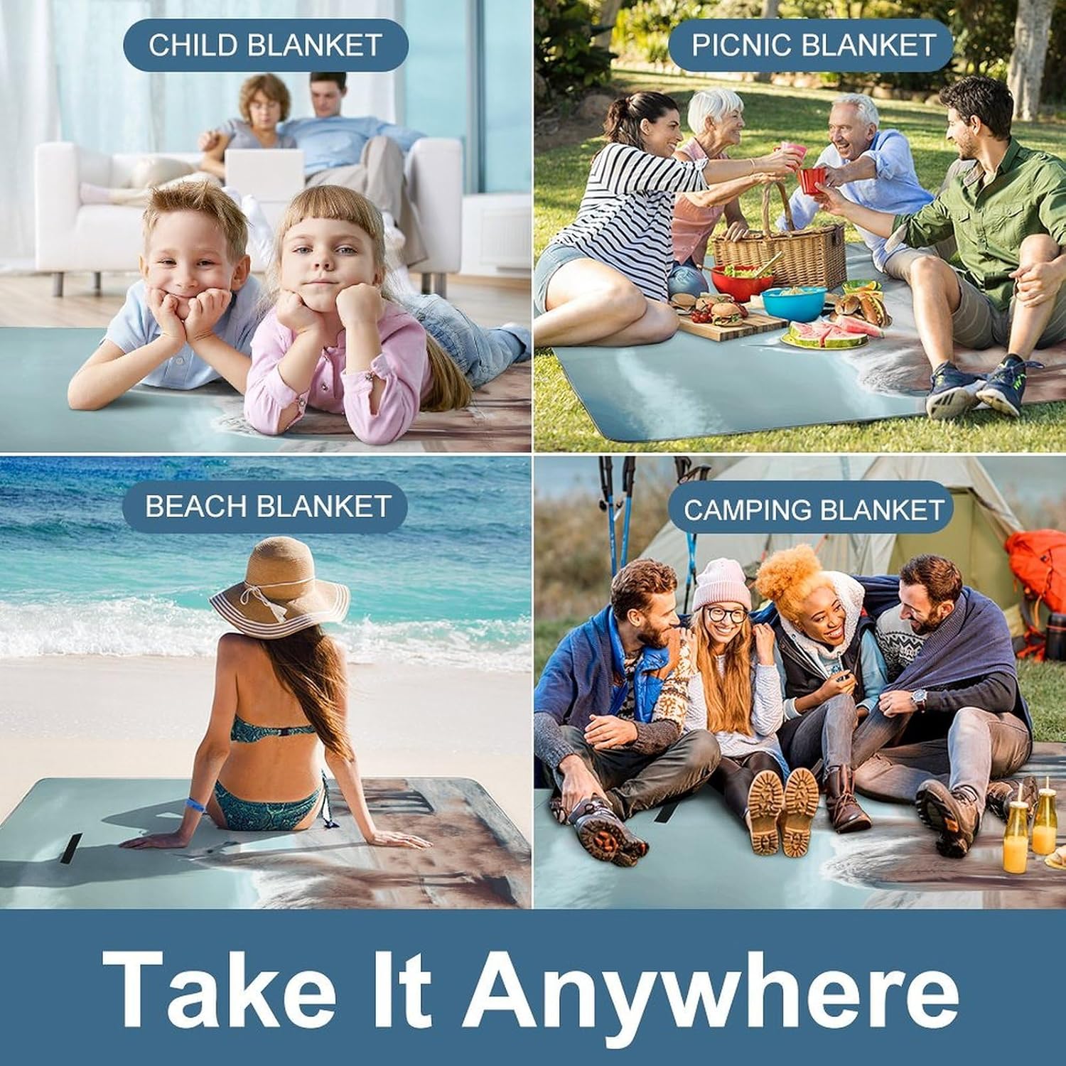 Alpaca on The Grass Waterproof Picnic Blanket 58.3''x58.3'',Portable and Foldable Picnic Mat with Handle,Outdoor Blankets for Lawn Park Beach Travel