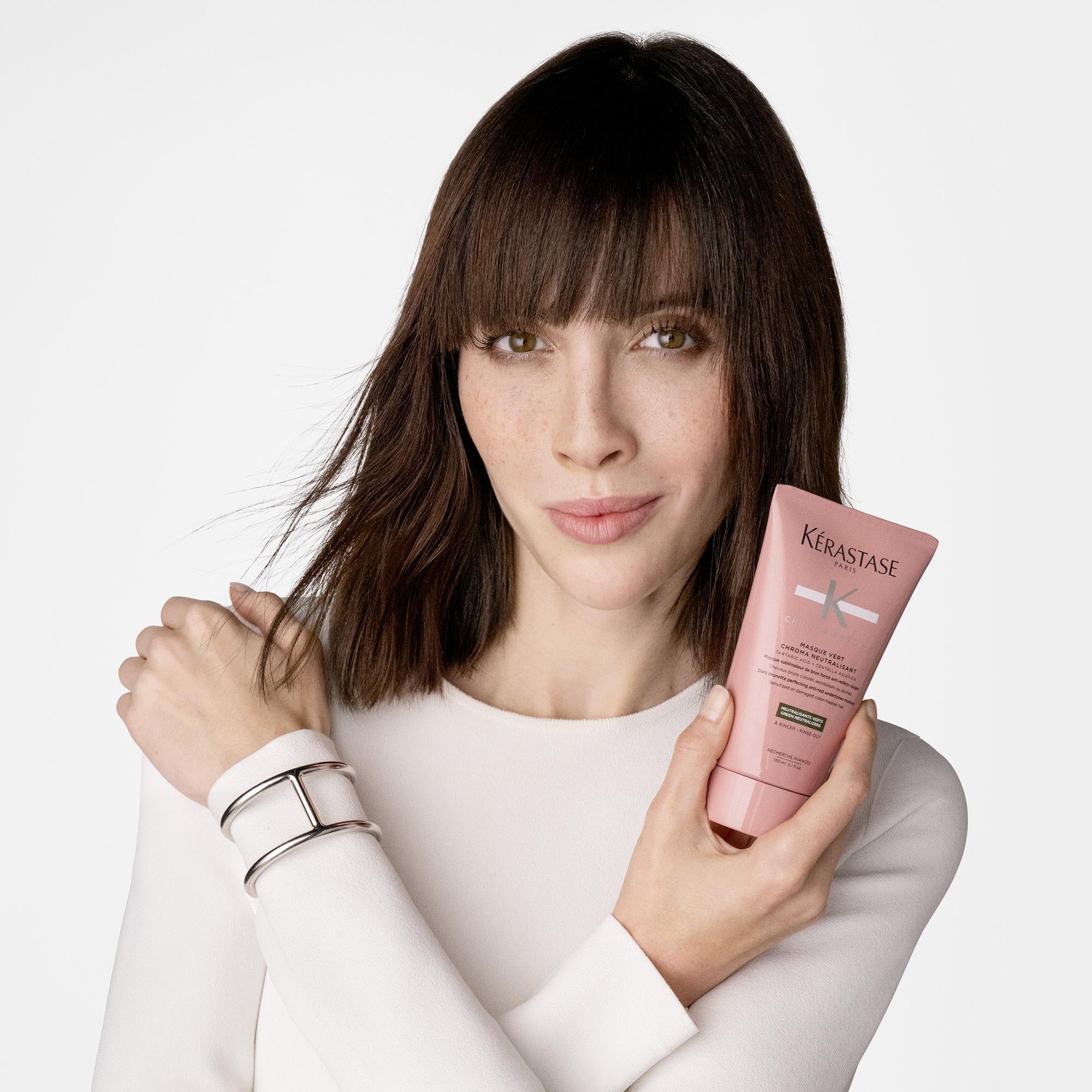 Kérastase Haarmaske für strapaziertes oder geschädigtes und dunkelbraunes Haar, Masque Vert Chroma Neutralisant, Chroma Absolu, 150 ml