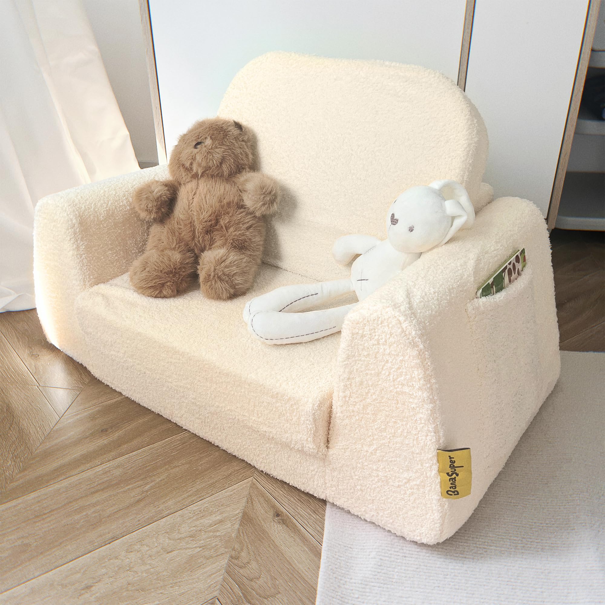 BanaSuper Kindersofa Ausklappbar, Kinder Faltsofa 2-in-1 mit Schlaffunktion, Spielsofa für Kinderzimmer & Reise, EN71 Geprüft Kindersessel, Geschenk für Jungen Mädchen (Beige)