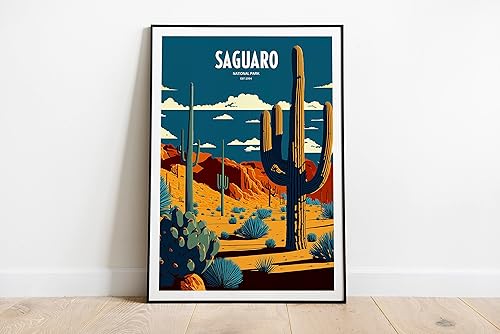 Impresión de viaje del Parque Nacional Saguaro Arte de viajes al Parque Nacional Impresión de viaje Saguaro Parque Nacional de Estados Unidos