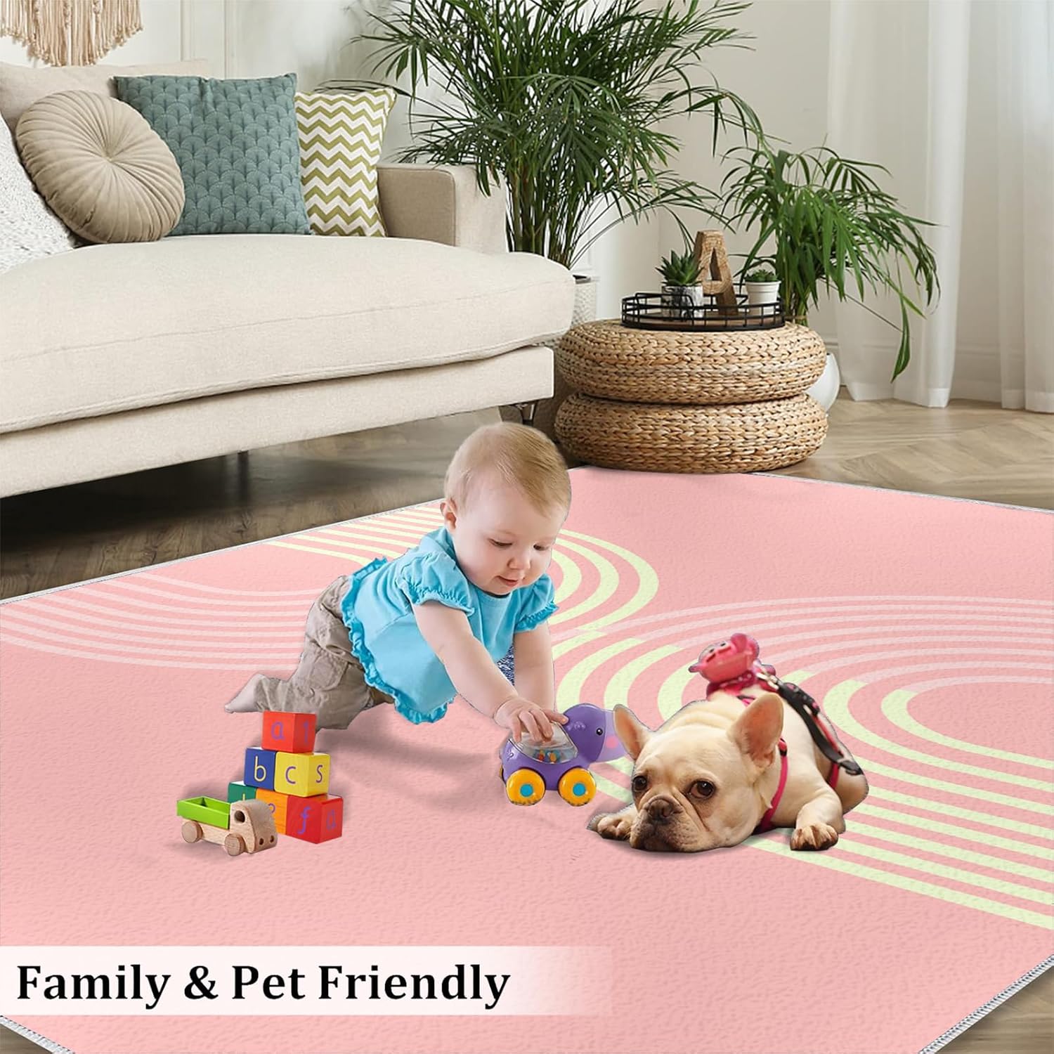 Women's Pink Area Rug, Simple Arched Lines Large Area Rug, with Non Slip Backing Low Pile Washable Carpet for Bedside Living Room Bedroom Kitchen Dining Room Decor Floor Mat - 2 ft x 3 ft