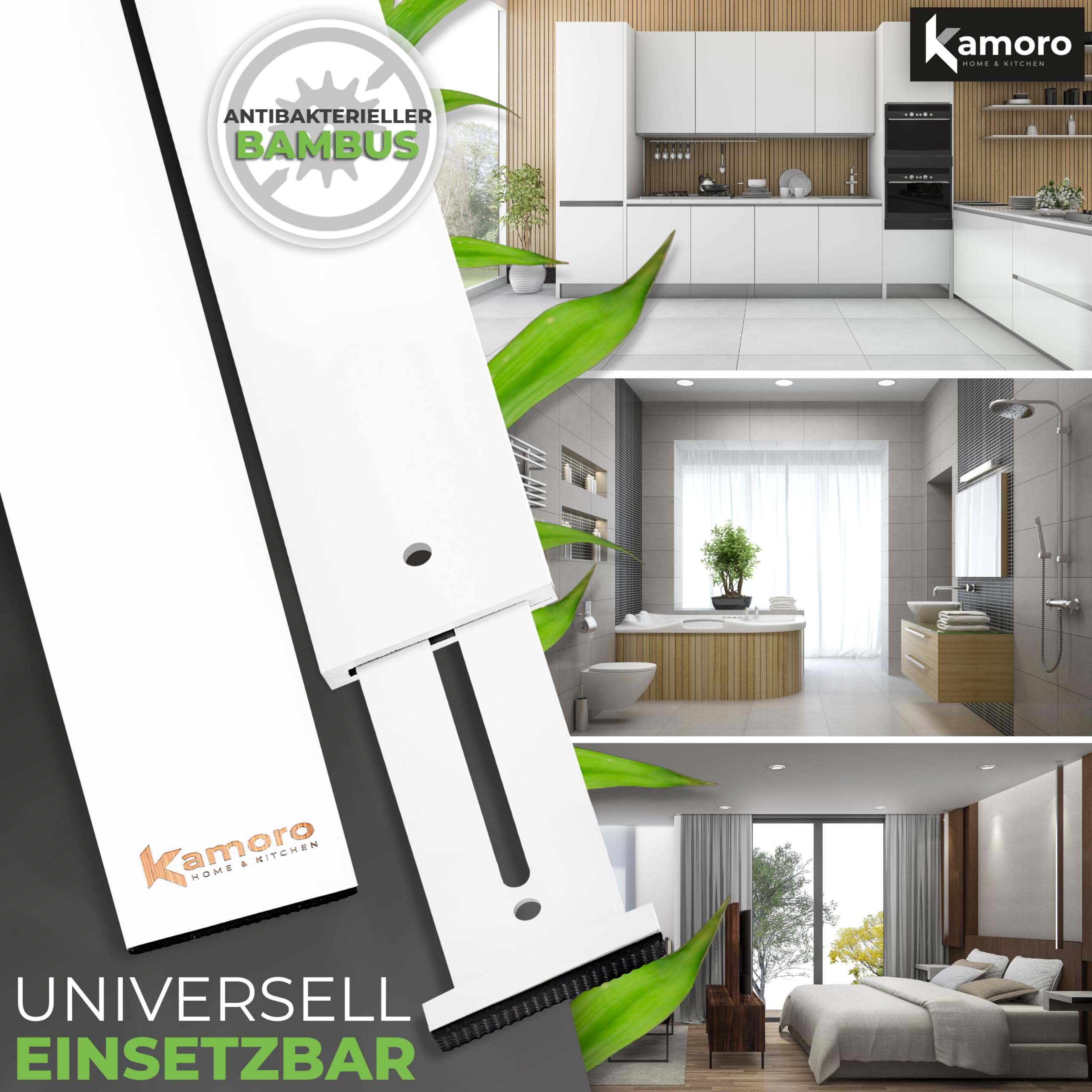 Kamoro separator do szuflad z naturalnego bambusa – z bardzo mocną sprężyną dla pewnego chwytu, końce chroniące meble (zestaw 4 sztuk), regulowany organizer do szuflad w zakresie od 44 do 56 cm, biały