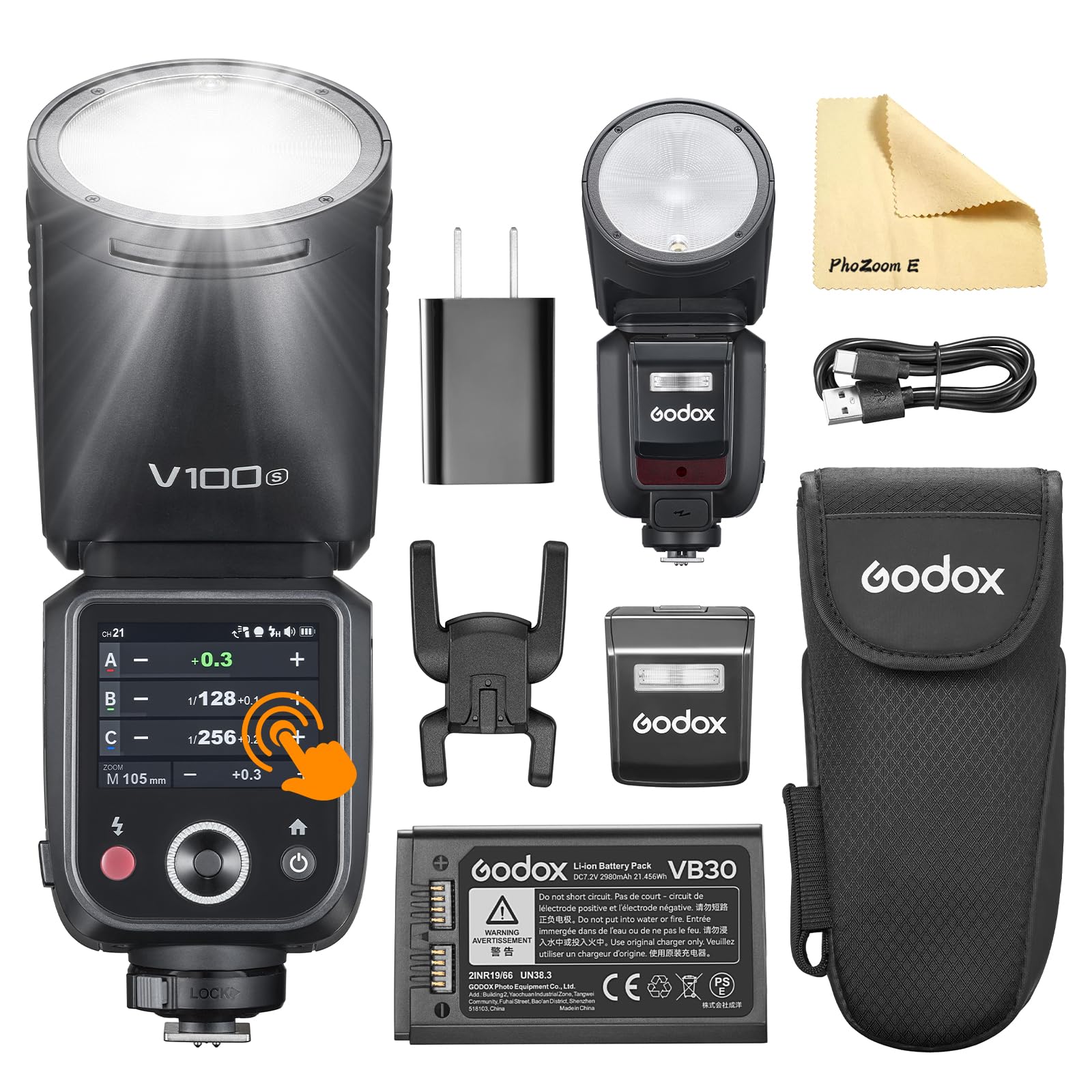 Godox V100-S V100 S Testa Rotonda Fotocamera Flash TTL Speedlite 2.4G Wireless TTL Speedlight Strobe, 100Ws HSS 1/8000s con Batteria agli ioni di litio per Fotocamere Sony