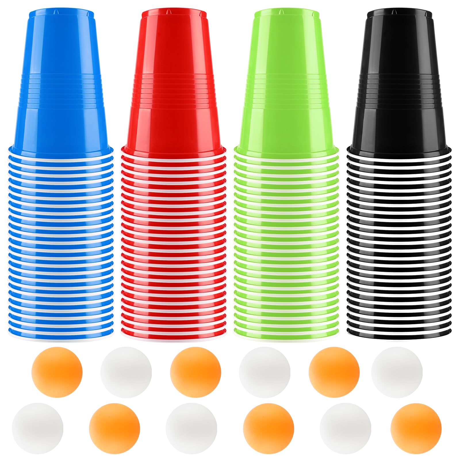 Sprifityy Beer Pong,100 Pezzi 500ml Bicchieri Beer Pong e 12 Pezzi Palline da P ing Pong,Bicchieri di plastica riutilizzabili,per Giochi di bevute, Feste, Compleanni, Matrimoni, Campeggio