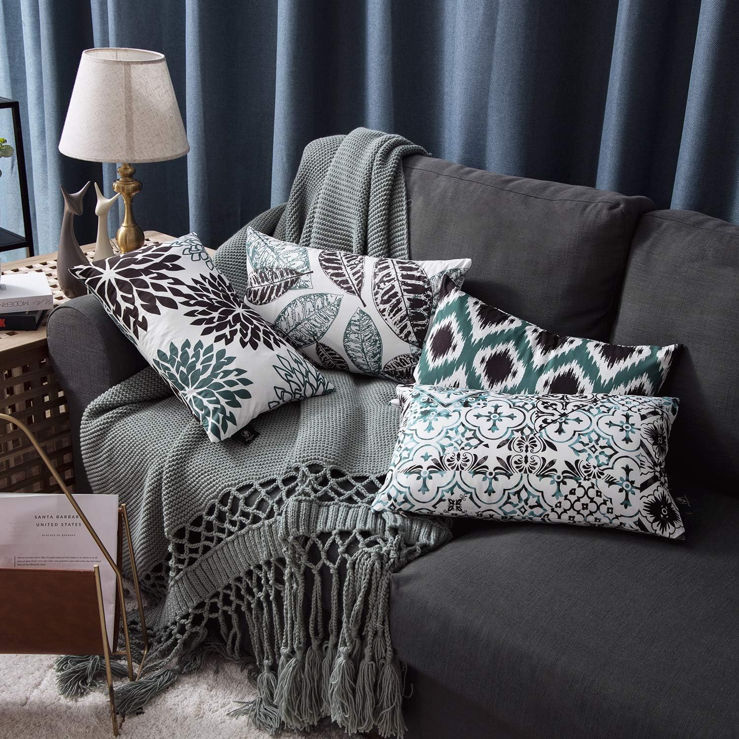 Phantoscope Set of 4 New Living Series Decorative Throw Pillow Case Cushion Cover, Yellow and Grey, 22 x 22 inches, 55 x 55 cm : Home & Kitchen