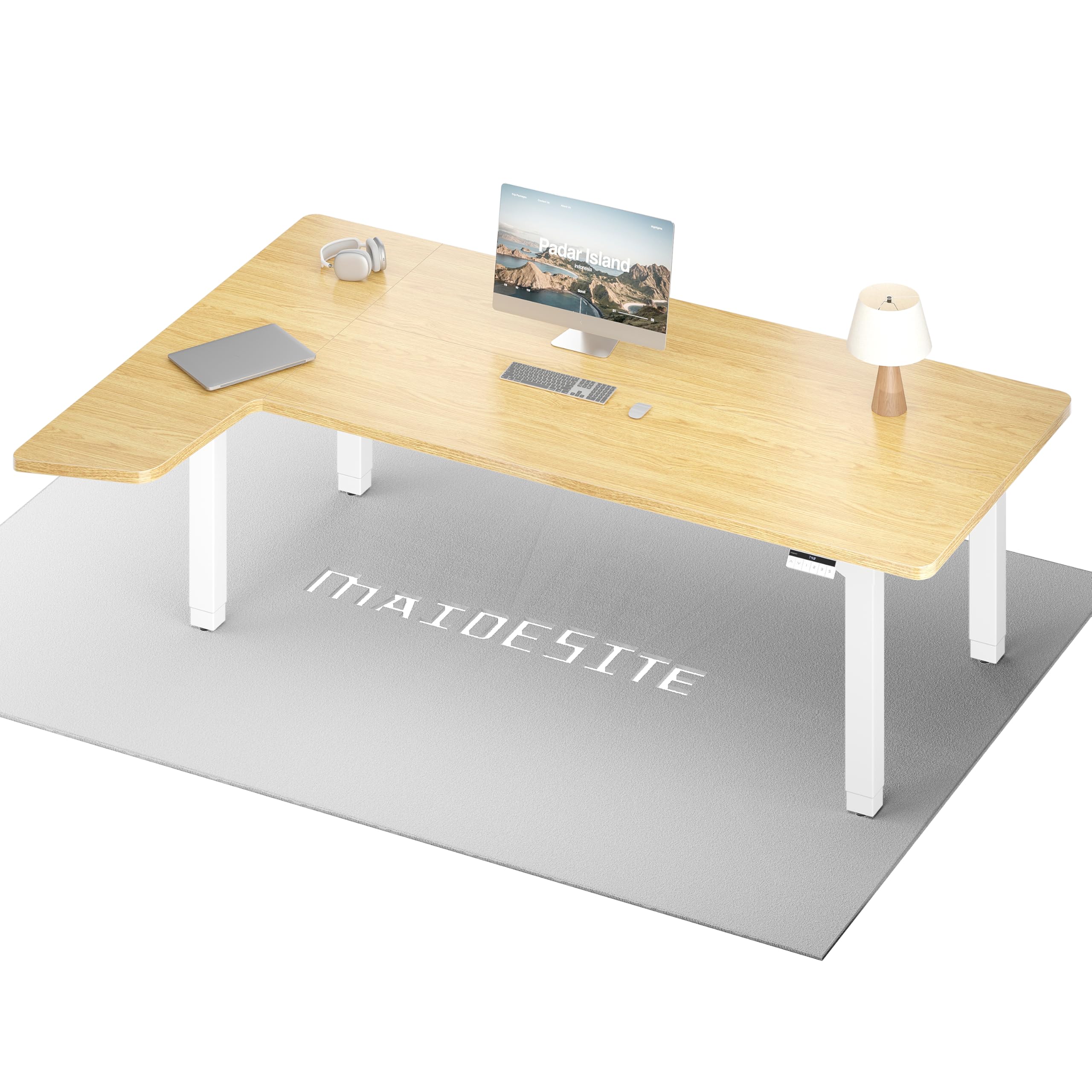 MAIDeSITe Höhenverstellbarer Elektrisch Schreibtisch L Form,180x120cm Eckschreibtisch mit Dual Motor 4 stabilen Beinen, 160kg Tragkraft, USB-C-Anschluss Piano Steuerungssystem für Home Office -Canvas