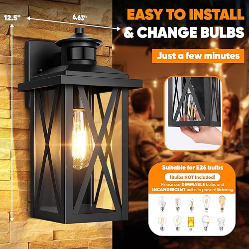 Miniatura 2 de Paquete de 2 luces de pared para exteriores con sensor de movimiento, iluminación exterior mejorada del atardecer al amanecer, impermeable,