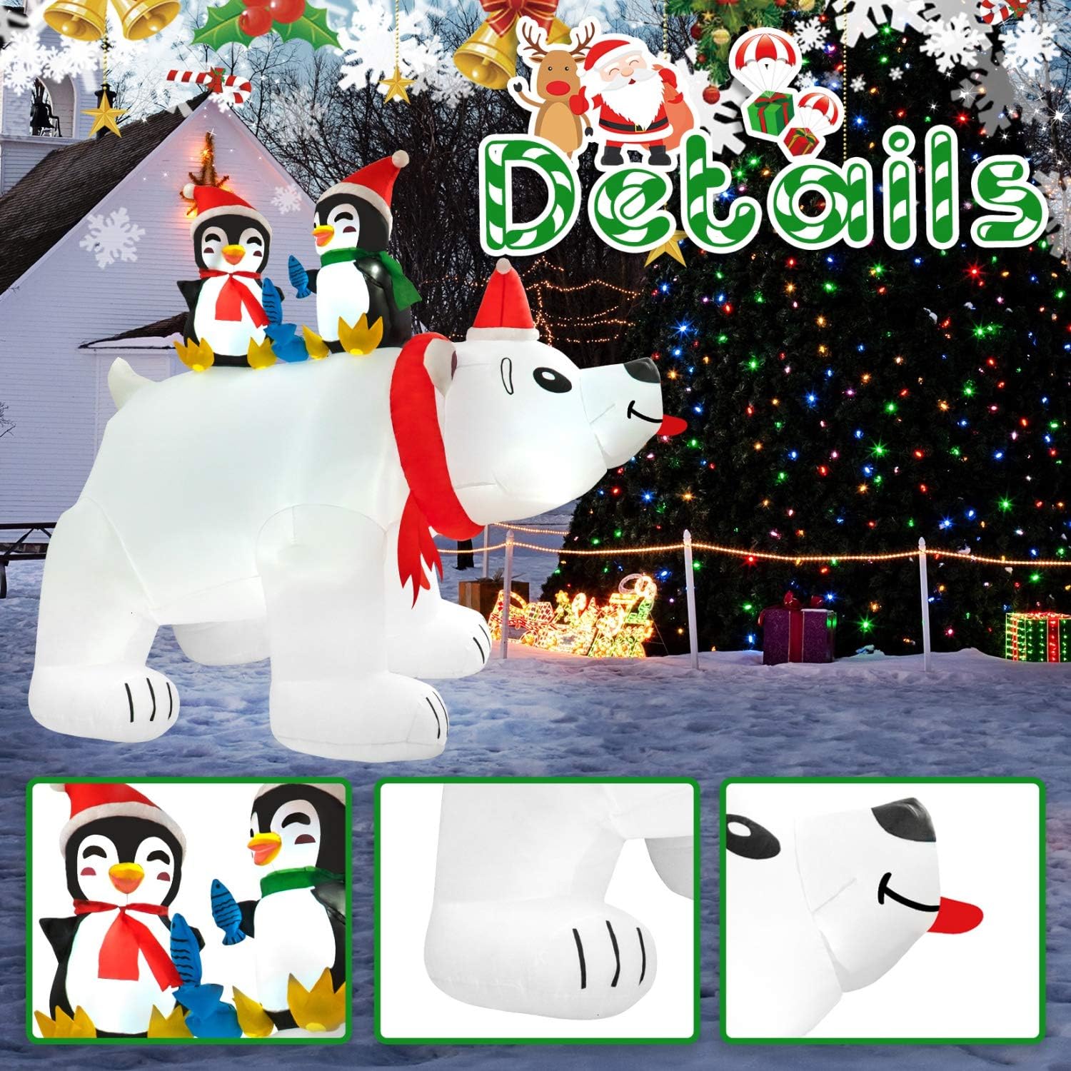 Rocinha Christmas Inflatables Polar Bear with Penguin 6.5 ft Christmas Blow Up Yard Decorations Christmas Outdoor Decoration for Garden