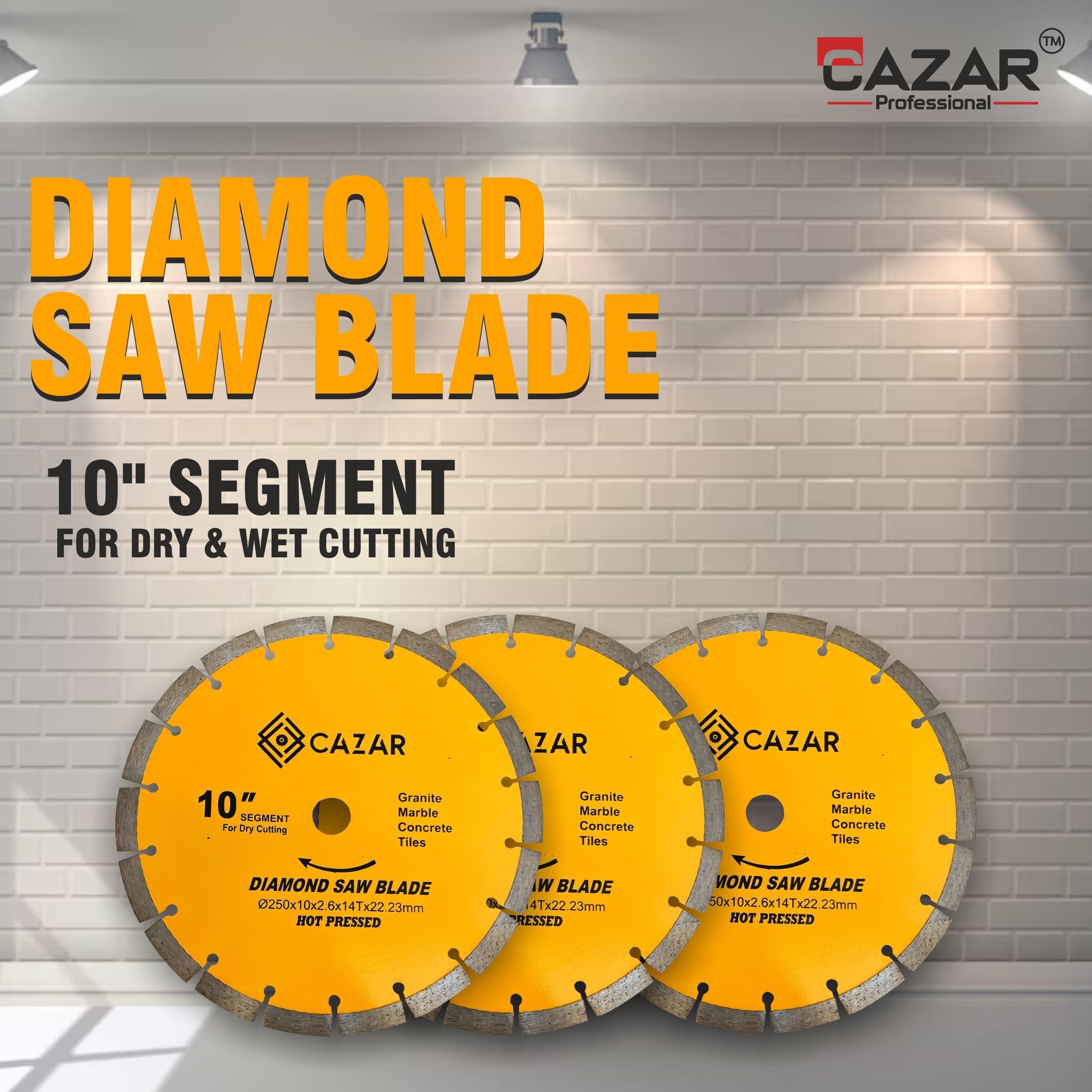CAZAR 10" Hot Pressed Segmented Diamond Saw Blade For Dry & Wet Cutting Of Granite, Marble, Concrete, Tiles etc.(1 Pcs.) 3