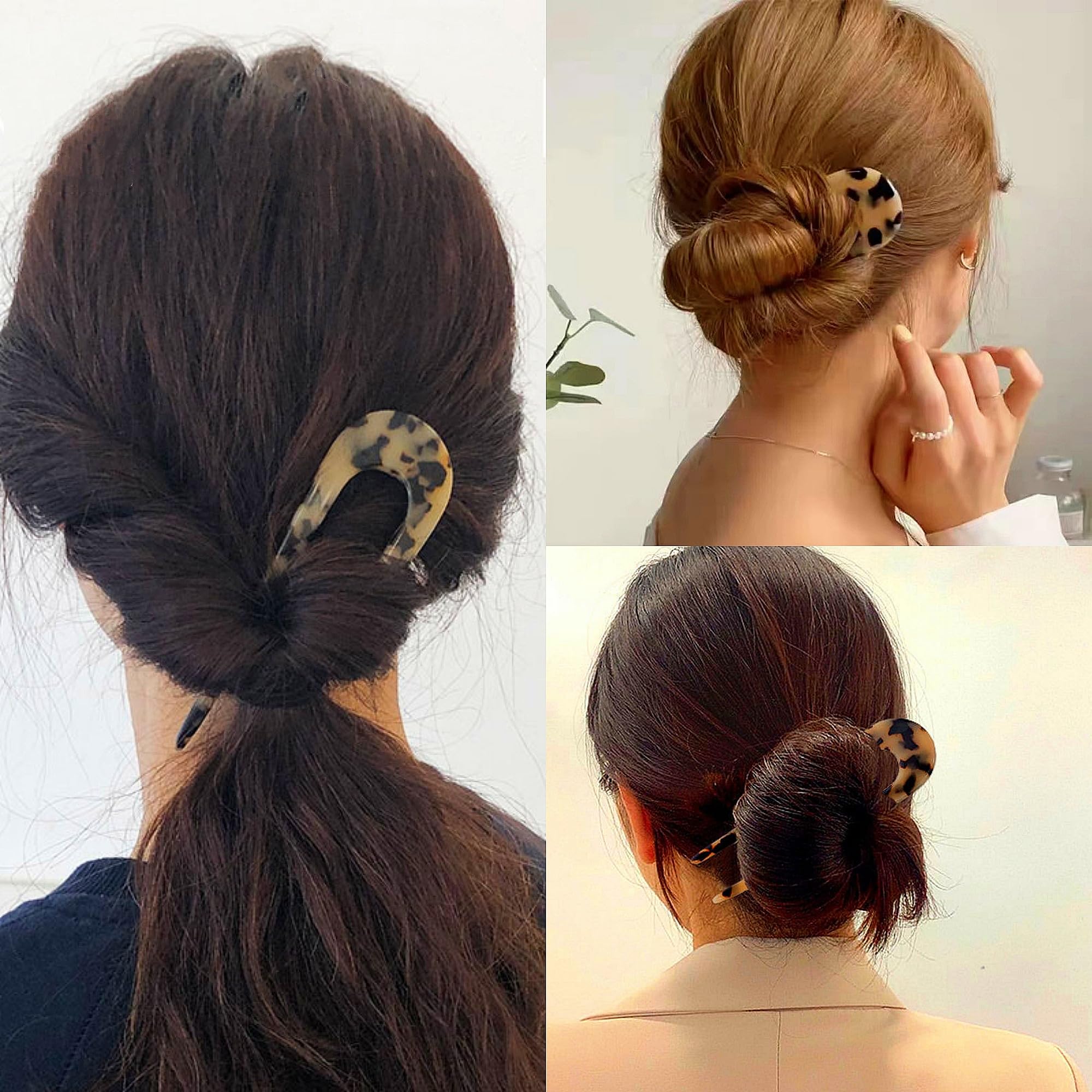 French Twist Bun Hair U Pin Tortoise Shell Celluloid with Crystal Embellishment 2 Pack French Style U Shaped Hair Pins Tortoise Shell  main image 3