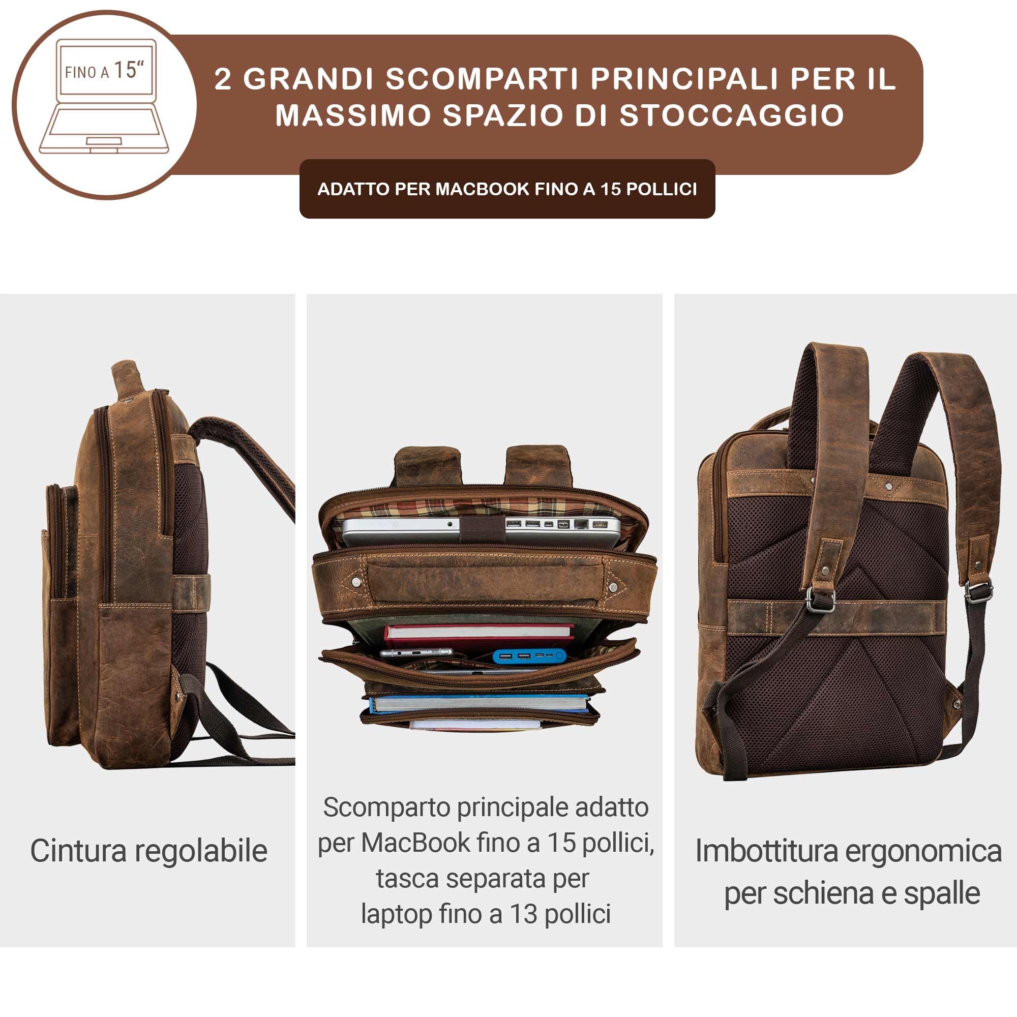 STILORD 'Nicky' Zaino Laptop 13 Pollici in Pelle Business per Uomo e Donna | Praticità e Eleganza per Lavoro e Viaggi, Colore:bergamo - marrone