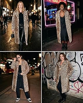 DJBM Women's Sexy Elegant Vintage Leopard Print Lapel Faux Fur