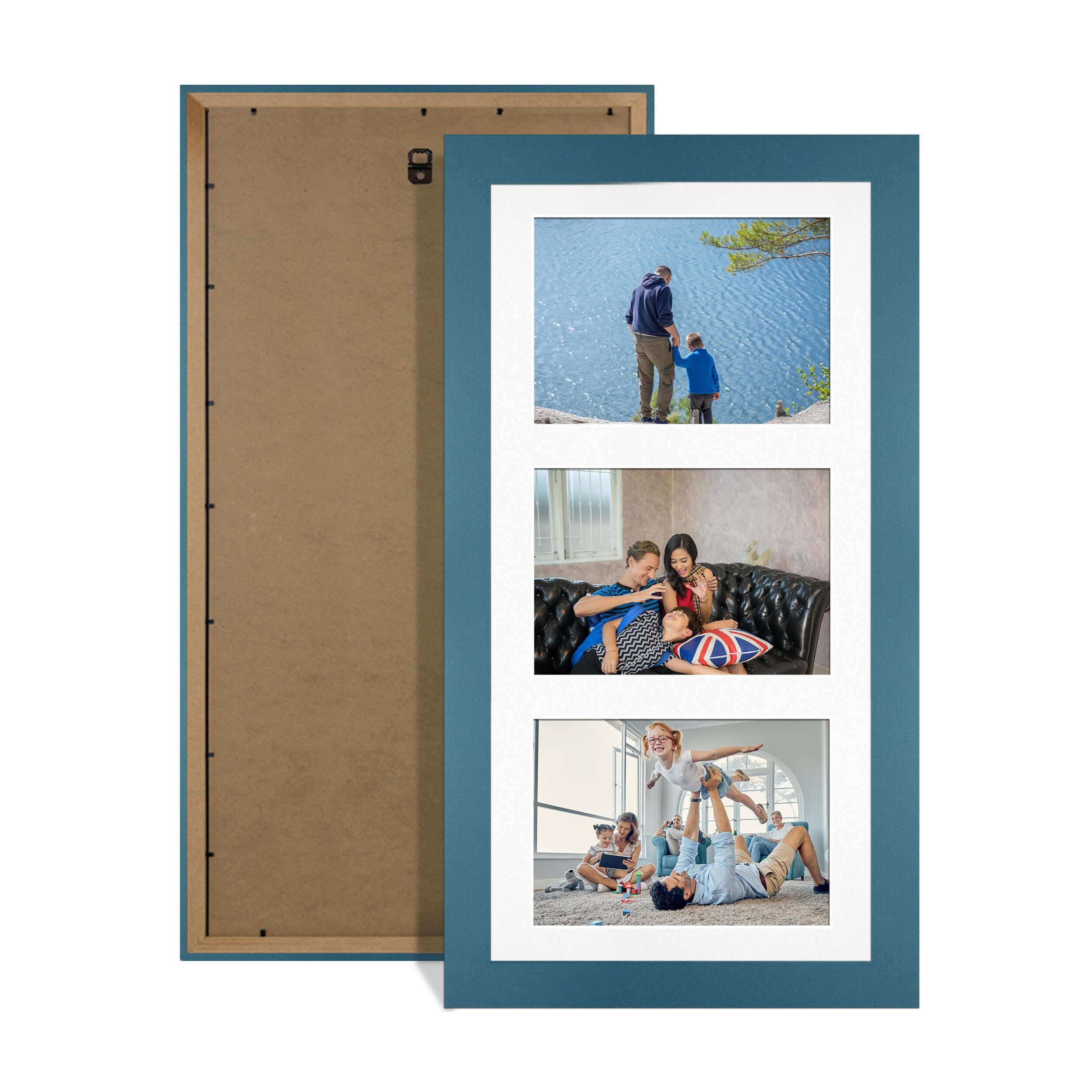 Alison Kingsgate Navy Blue 40x20cm Photo frames for multiple pictures -3 Apertures Collage Frame with White Mount - Holds (3x) 6x4 Photos - Engineered Wood & Perspex โ image 1