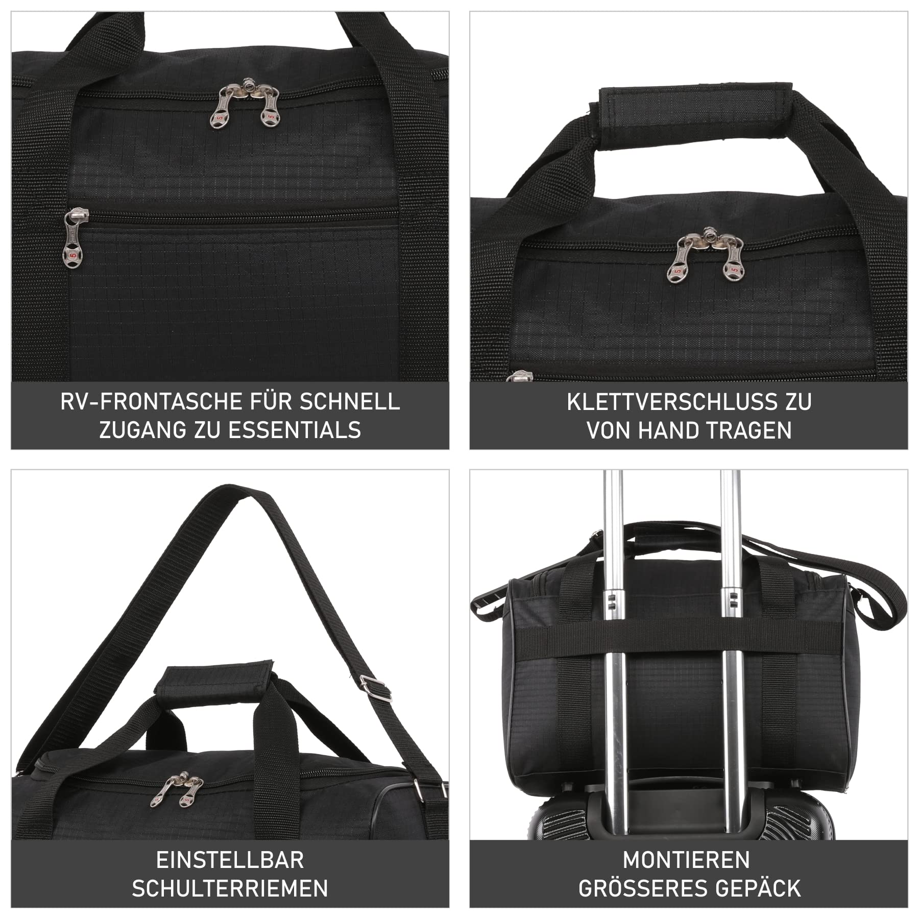 5 Cities 40x20x25cm Ryanair Maximale Untersitz Leichte Flugtasche Handgepäck Tasche für Flugzeug 40x20x25 - Passt auch für Wizz Air (Schwarz) - Image 3