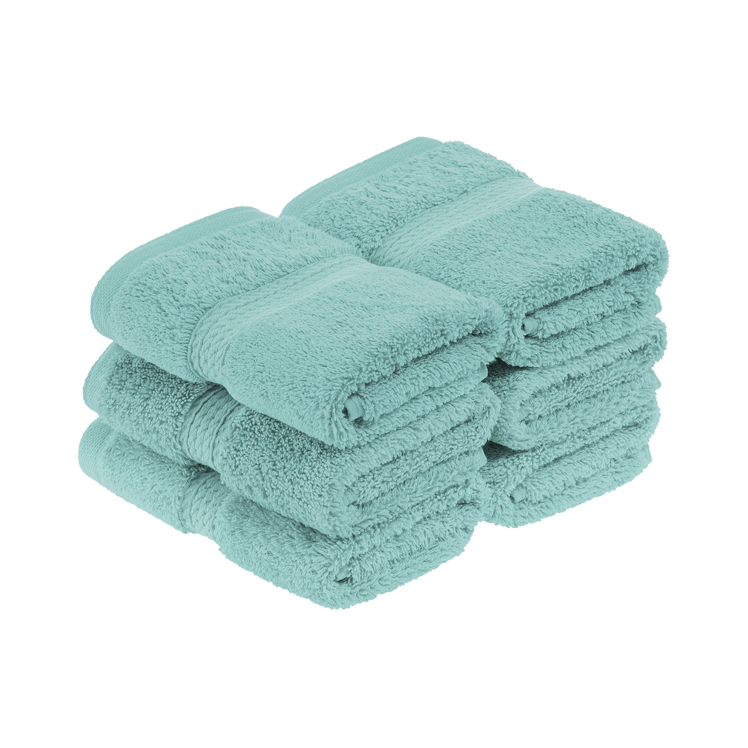 Superior Egyptian Cotton Pile Face Towel/Washcloth Set of 6, Ultra Soft Luxury Towels, Thick Plush Essentials, Absorbent Heavyweight, Guest Bath, Hotel, Spa, Home Bathroom, Shower Basics, Turquoise