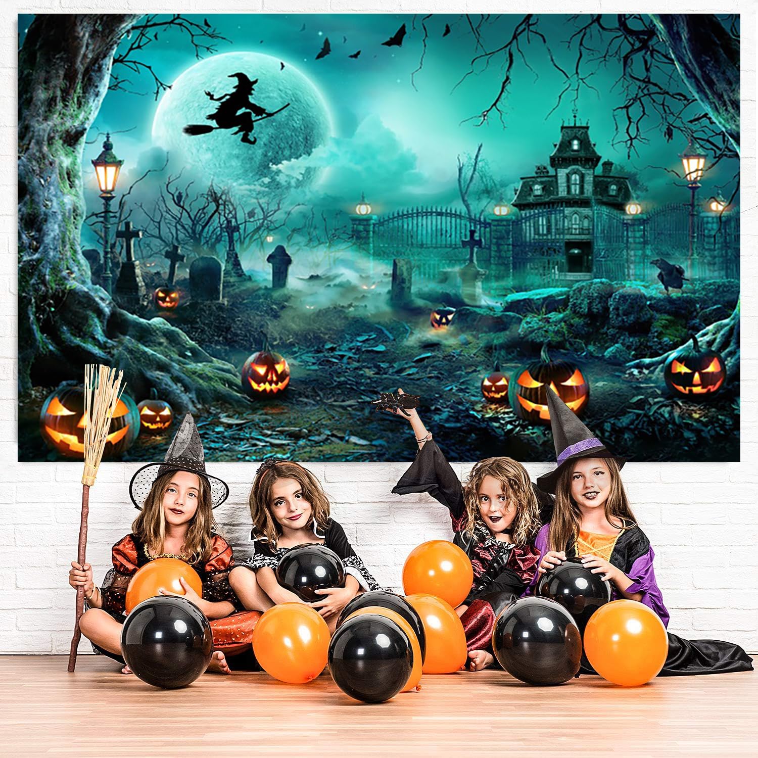 Sfondo Fotografico Halloween Luminora 3x2,4 M – Strega, Castello E Zucca Per Feste - 3