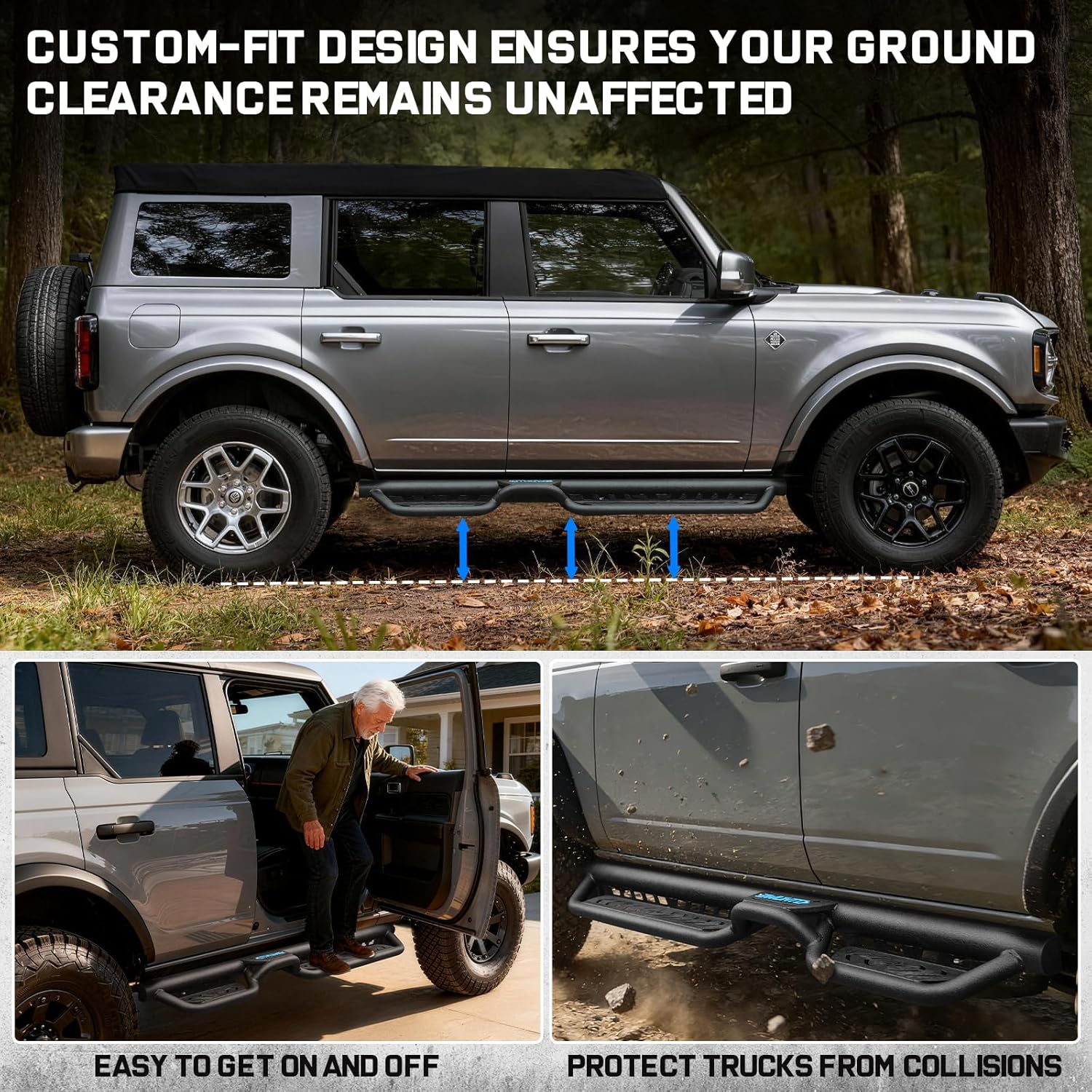 Running Boards Compatible with 2021-2026 Ford Bronco 4 Door SUV, Two-Stair Design Heavy-Duty Side Steps, Bronco Step Bars Rock Sliders Rail, Nerf Bars Made with Carbon Steel.