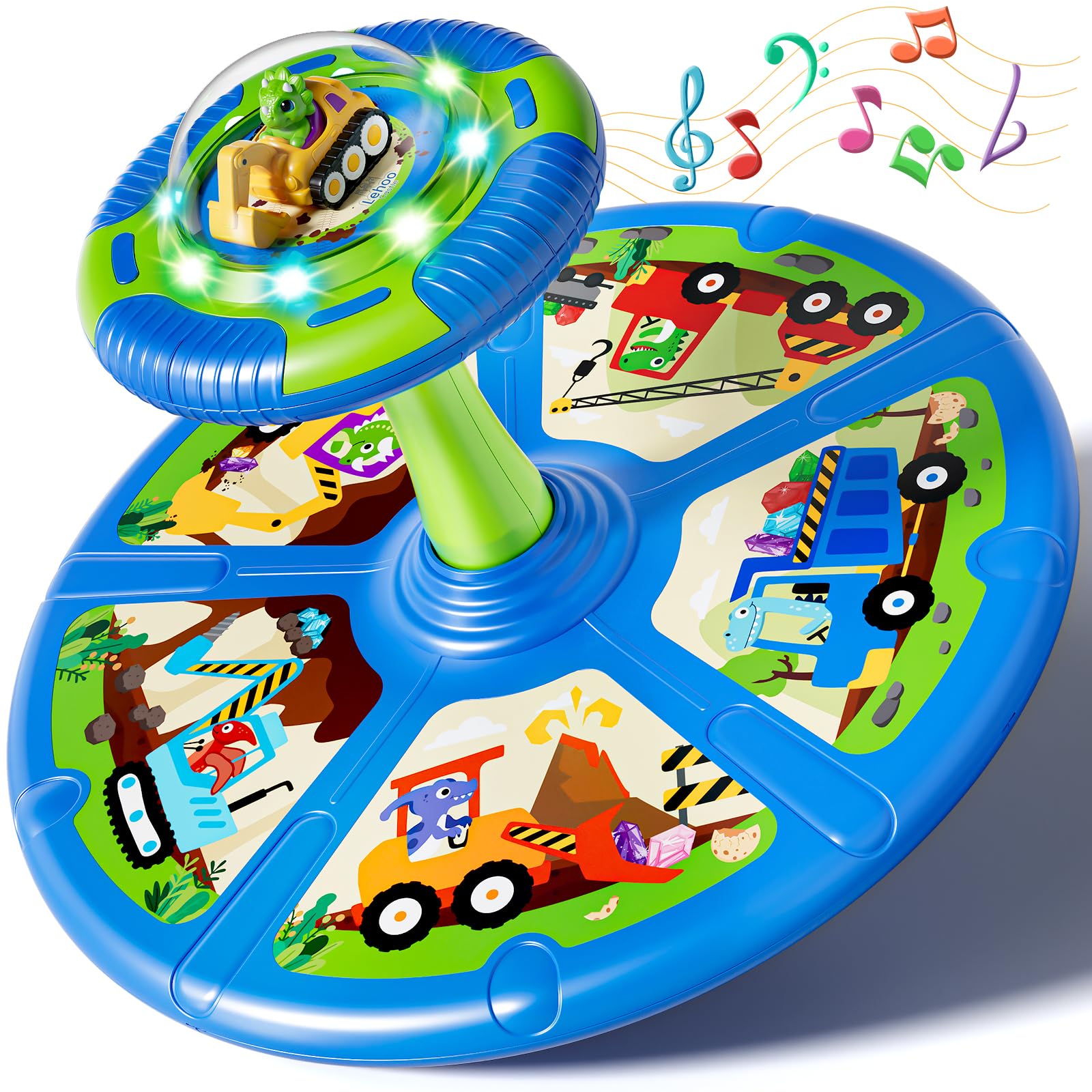 Lehoo Castle Dinosaur Sit and Spin Toys for Toddlers 1-3 Boys Birthday Gift, 360° Toddler Spinning Seat with Lights and Music, Sensory Toys for Boys Age 2-4