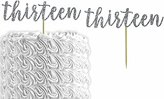 Glitter Number"Thirteen" 13th Birthday Cake Topper | Thirteen Birthday Party Cake Topper | Anniversary Party | Decorations (Silver)