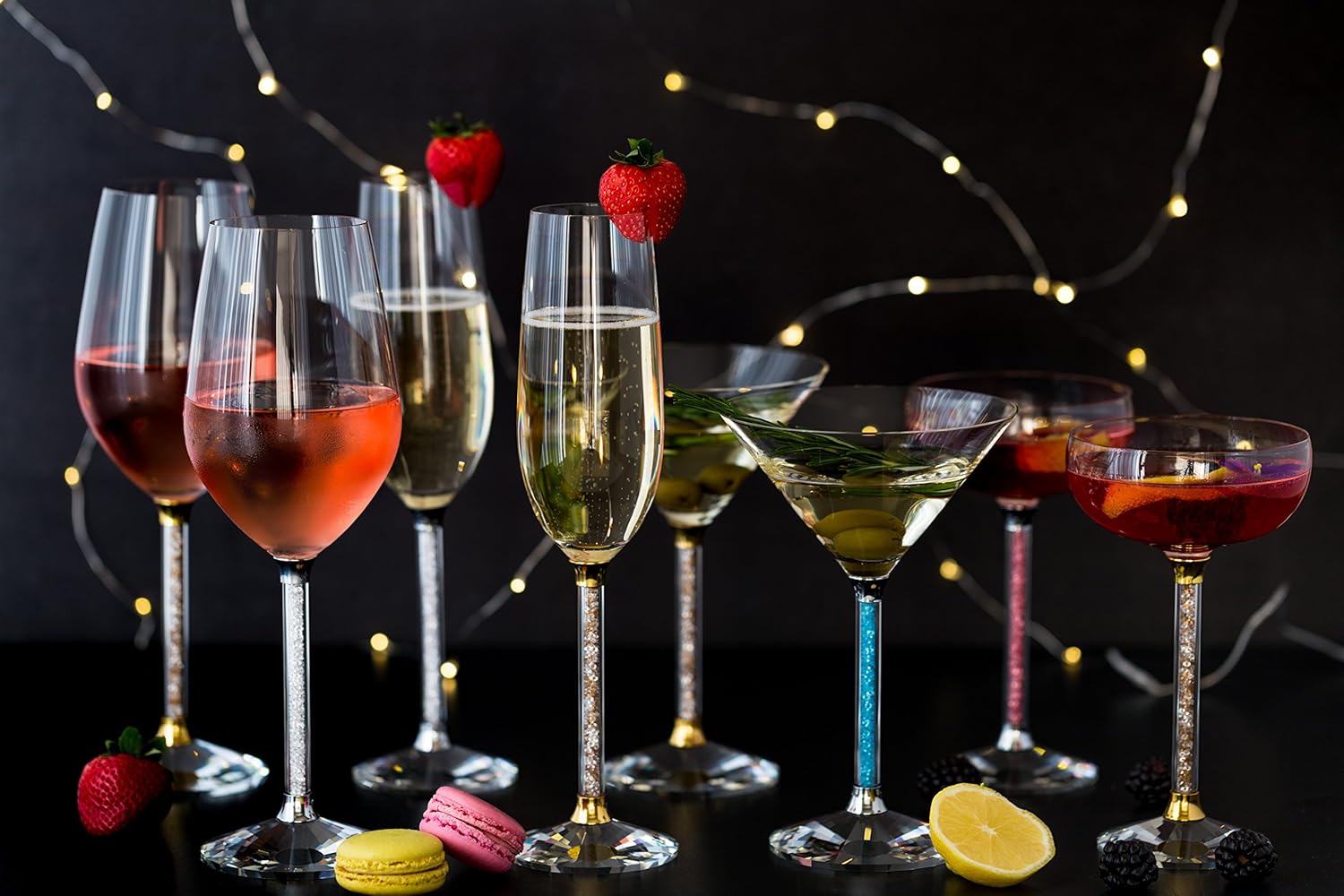 Wine Glasses- Crystal Stemmed Glassware Set (Gold)
