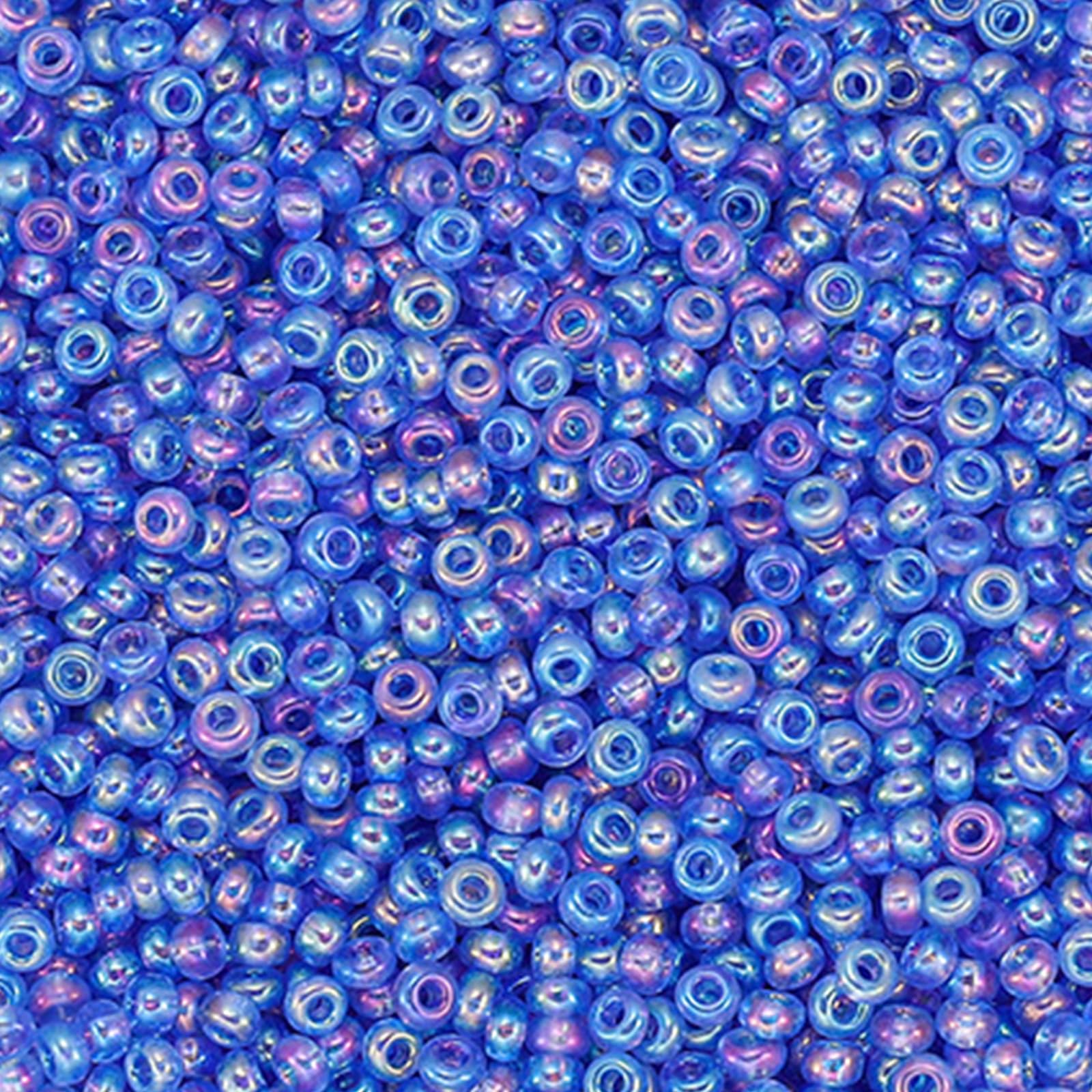 1 Pack 2mm Blue Iridescent Seed Beads, Small Glass Craft Beads for Crafting Bracelets, Keychain Making, About 1800Pcs
