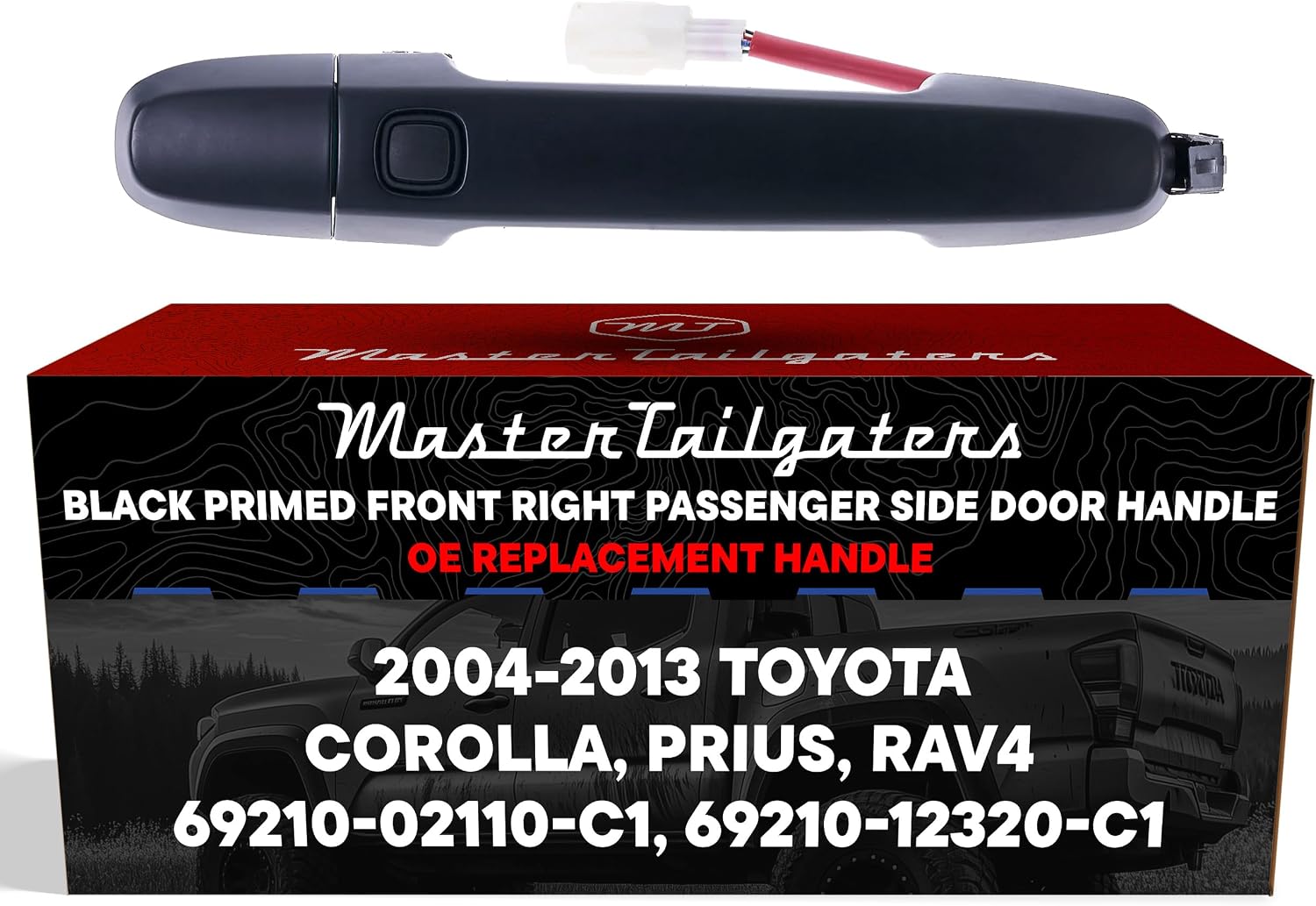 Exterior Door Handle Black Primed Replacement for Toyota Corolla (09-13), Prius (04-09), RAV4 (09-12) OE Part # 69210-02110-C1, 69210-12320-C1 | Front Right Passenger Side w/o Keyhole Cap
