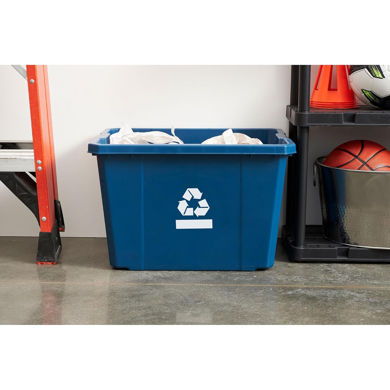 Gracious Living Medium Curbside Blue Box, Plastic 17 Gallon/64 Litre Home Trash Can Refuse and Recycling Bin Container with Built-in Handles (12 Pack)