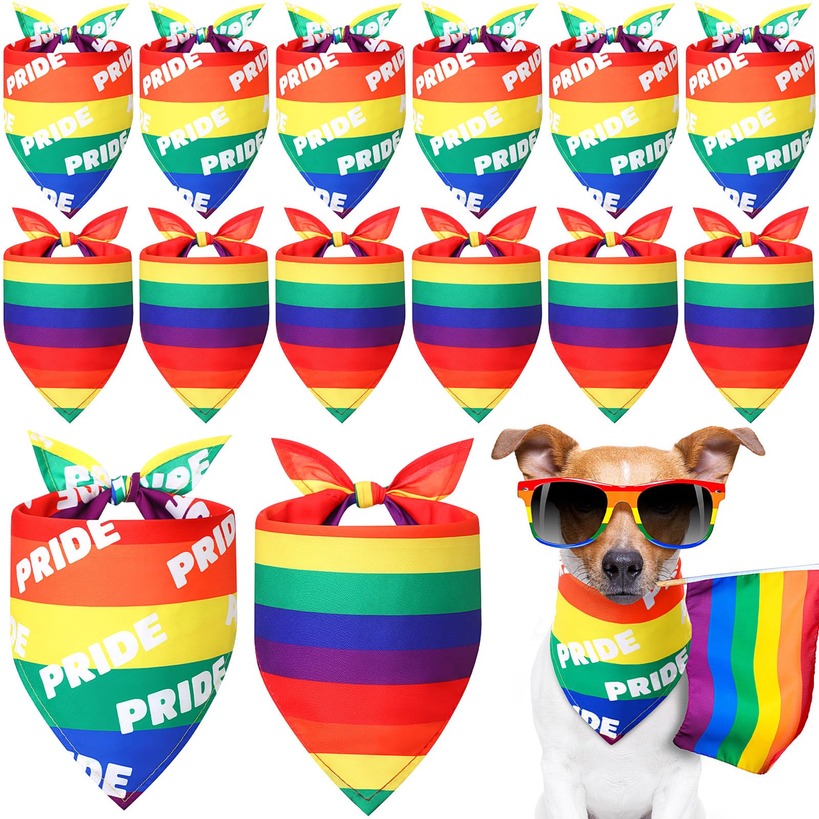 Weewooday 12 Pieces Pride Day Dog Bandanas Rainbow Bandanas for Dogs Pride Pet Kerchief Scarf Bibs for Puppy Small Medium Large Pets Costume Accessories