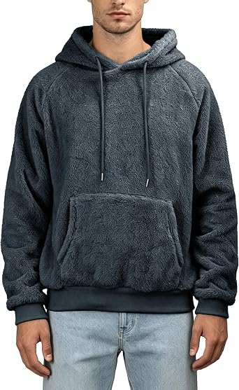 Men Sherpa Fuzzy Hoodie Fleece Sweatshirt Pullover